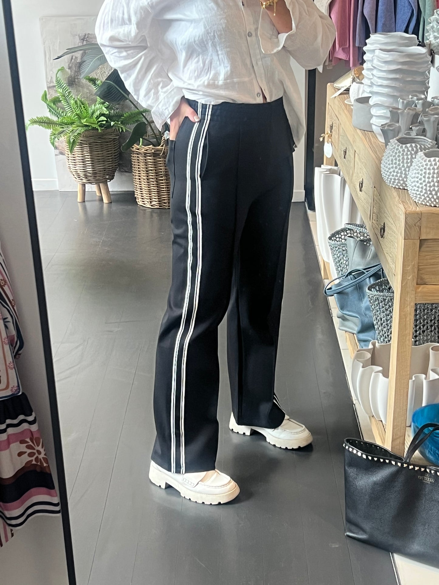 Pinstripe Ponti Pintuck Pants-stripe
