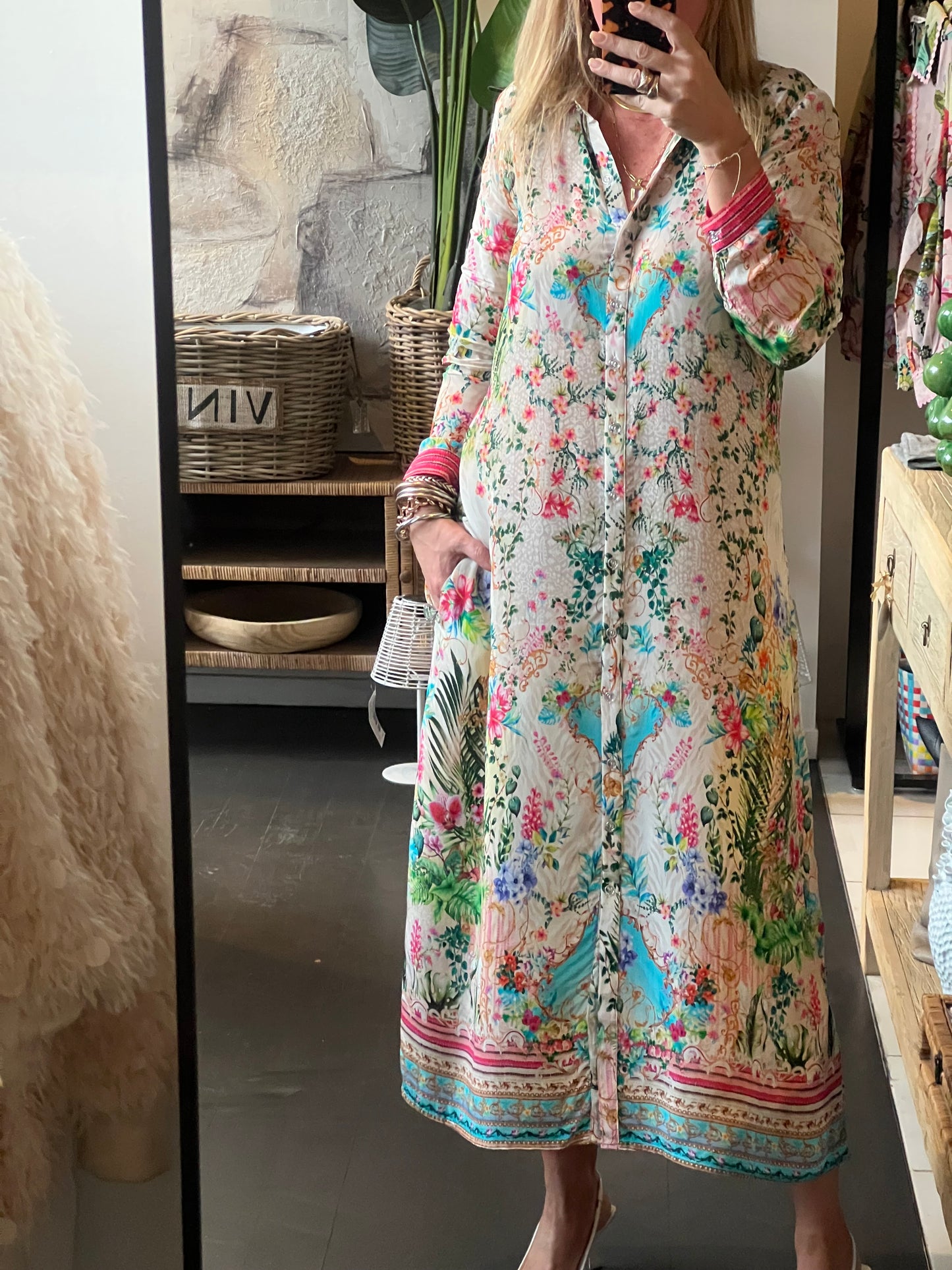 Slinky Floral Resort Shirt Dress