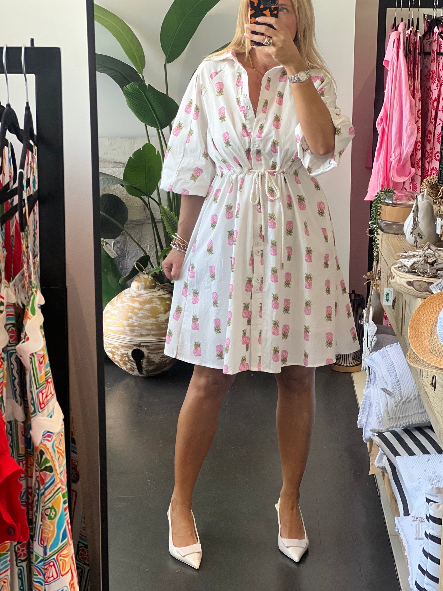 Coco Shirt Dress - Pink Pineapples