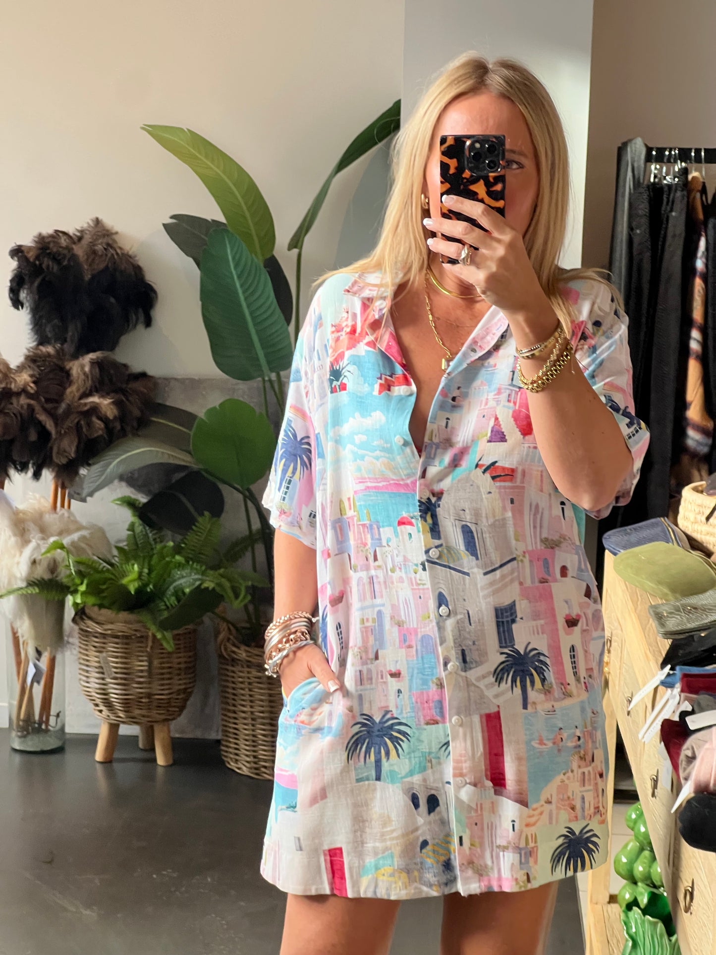 Santorini Linen Shirt Dress