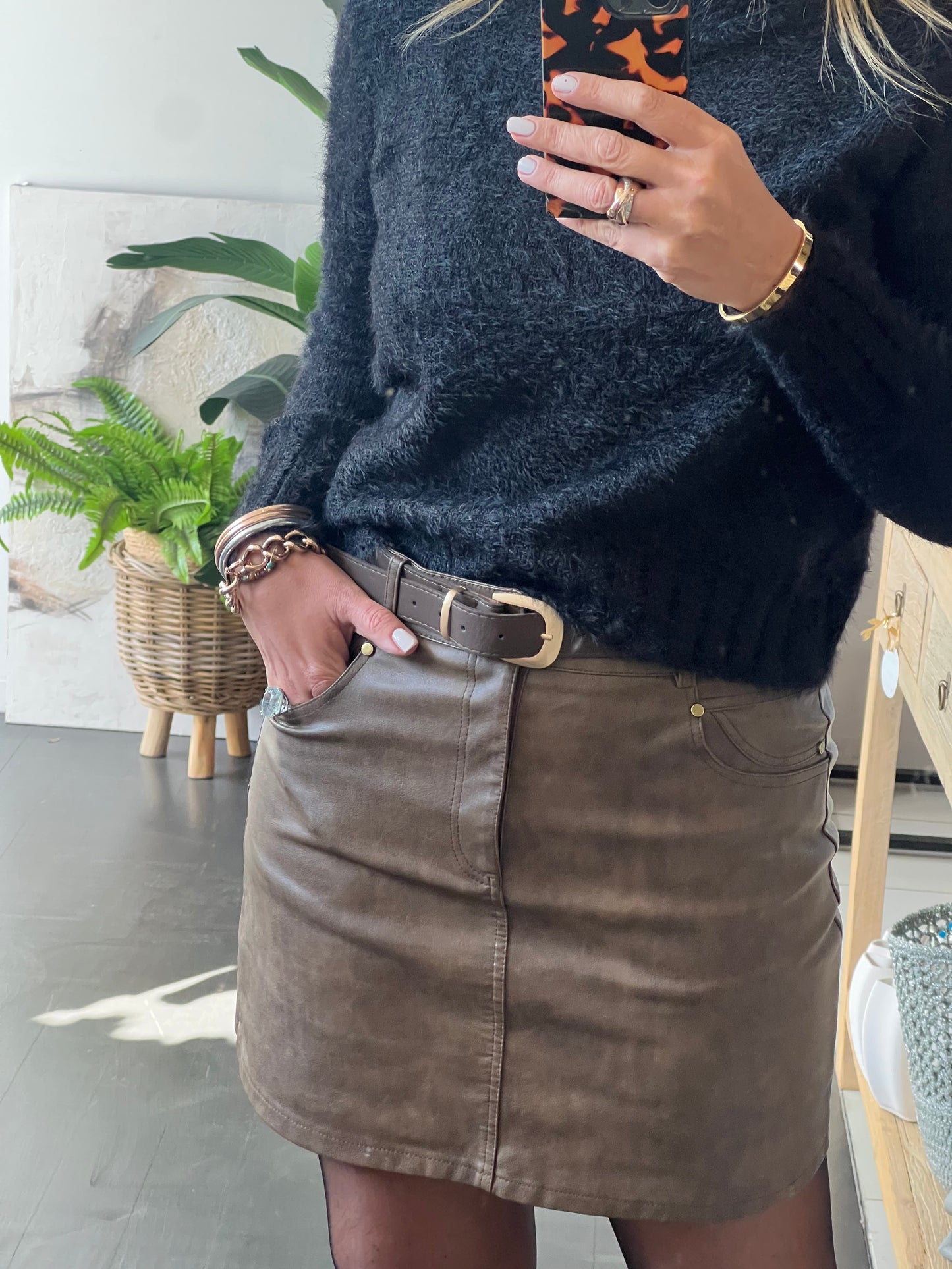 Leather Mini Skirt with Belt