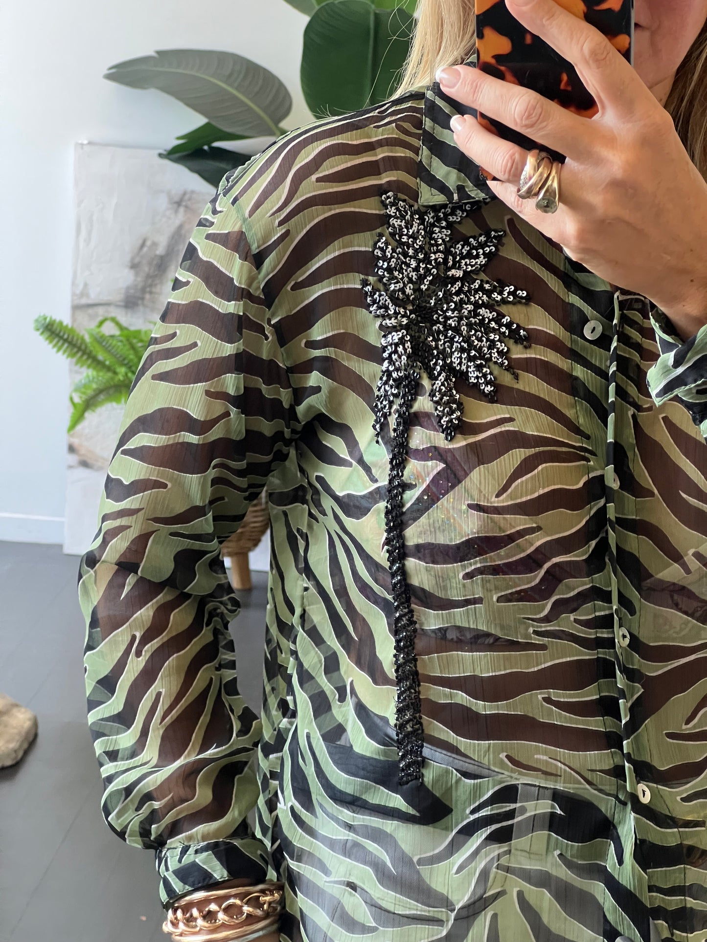 Palm Tree beaded Embelished Shirt