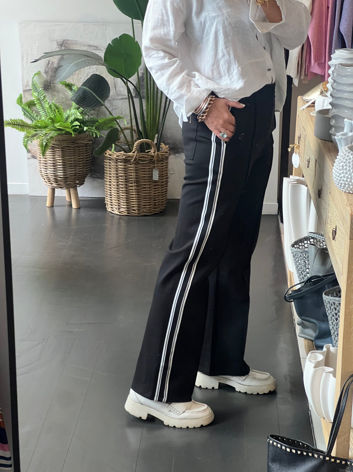 Pinstripe Ponti Pintuck Pants-stripe