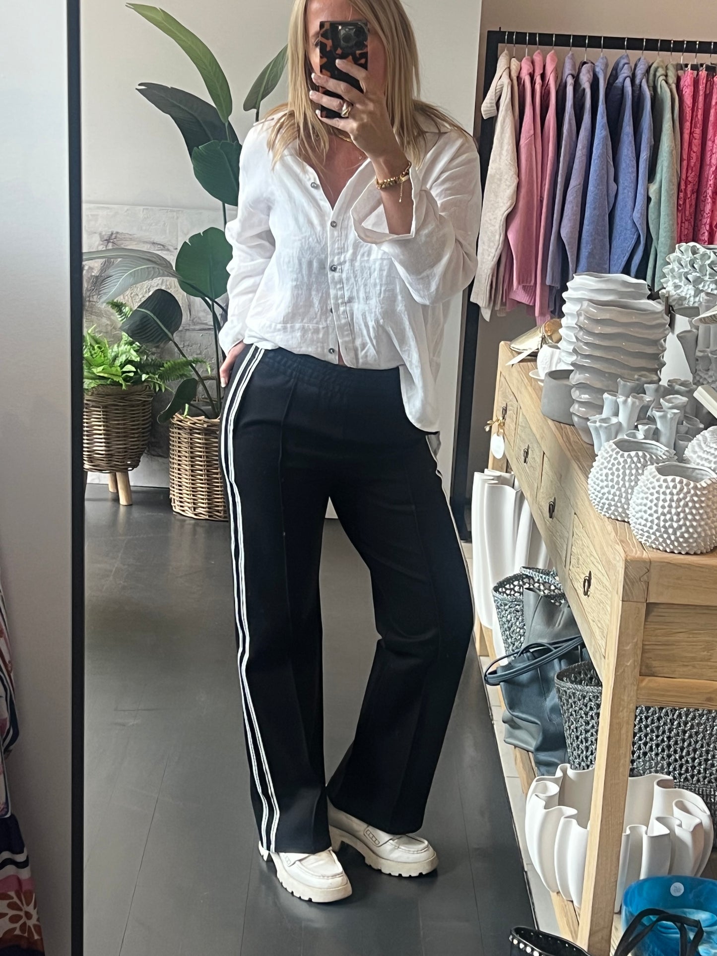 Pinstripe Ponti Pintuck Pants-stripe