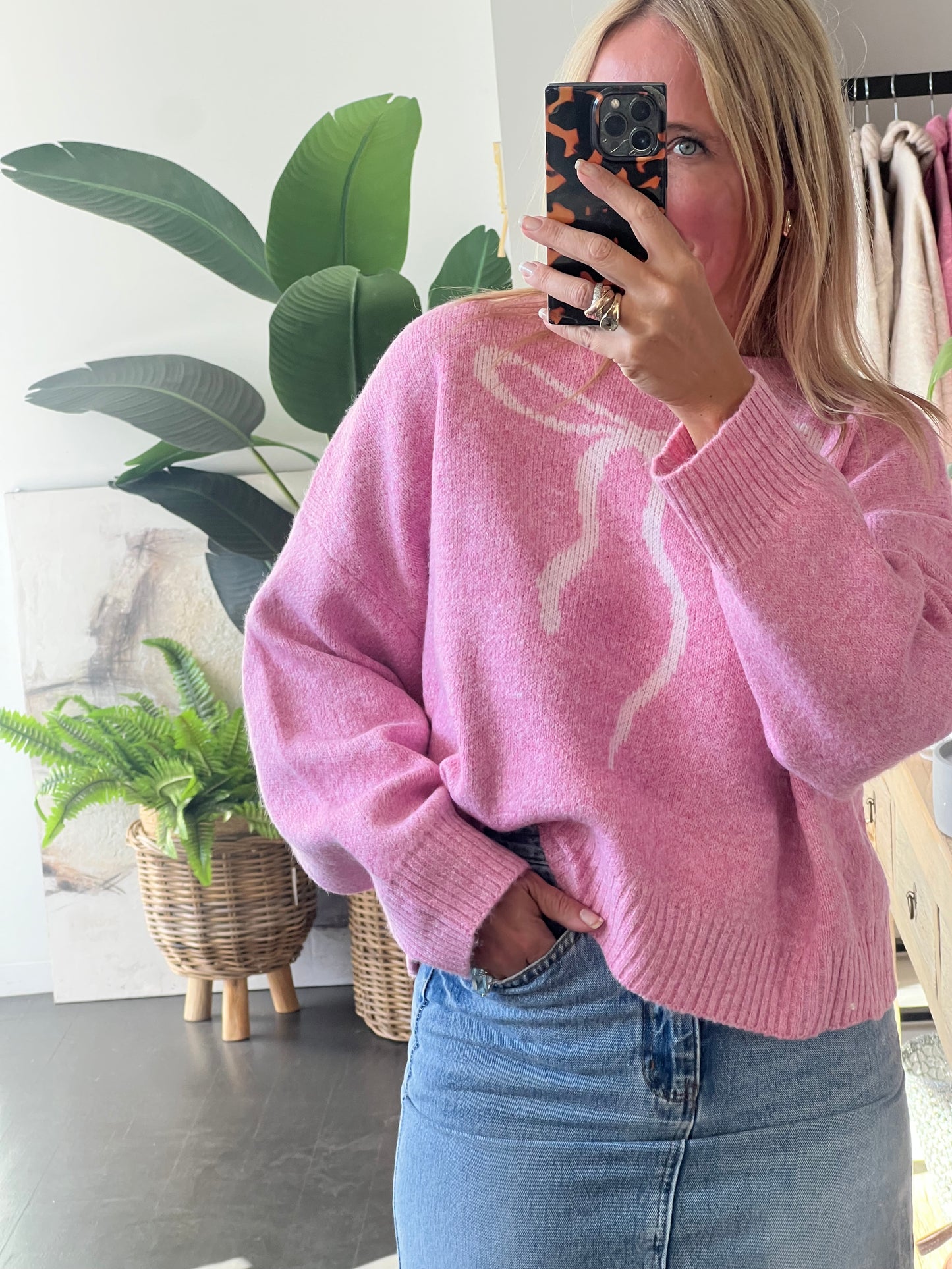Bow Relaxed Knit Jumper- pink