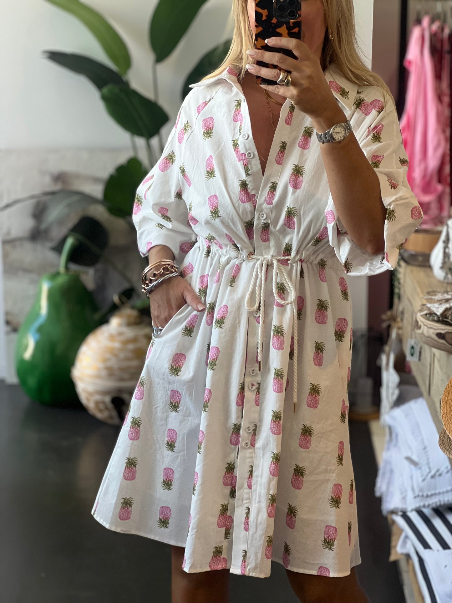 Coco Shirt Dress - Pink Pineapples