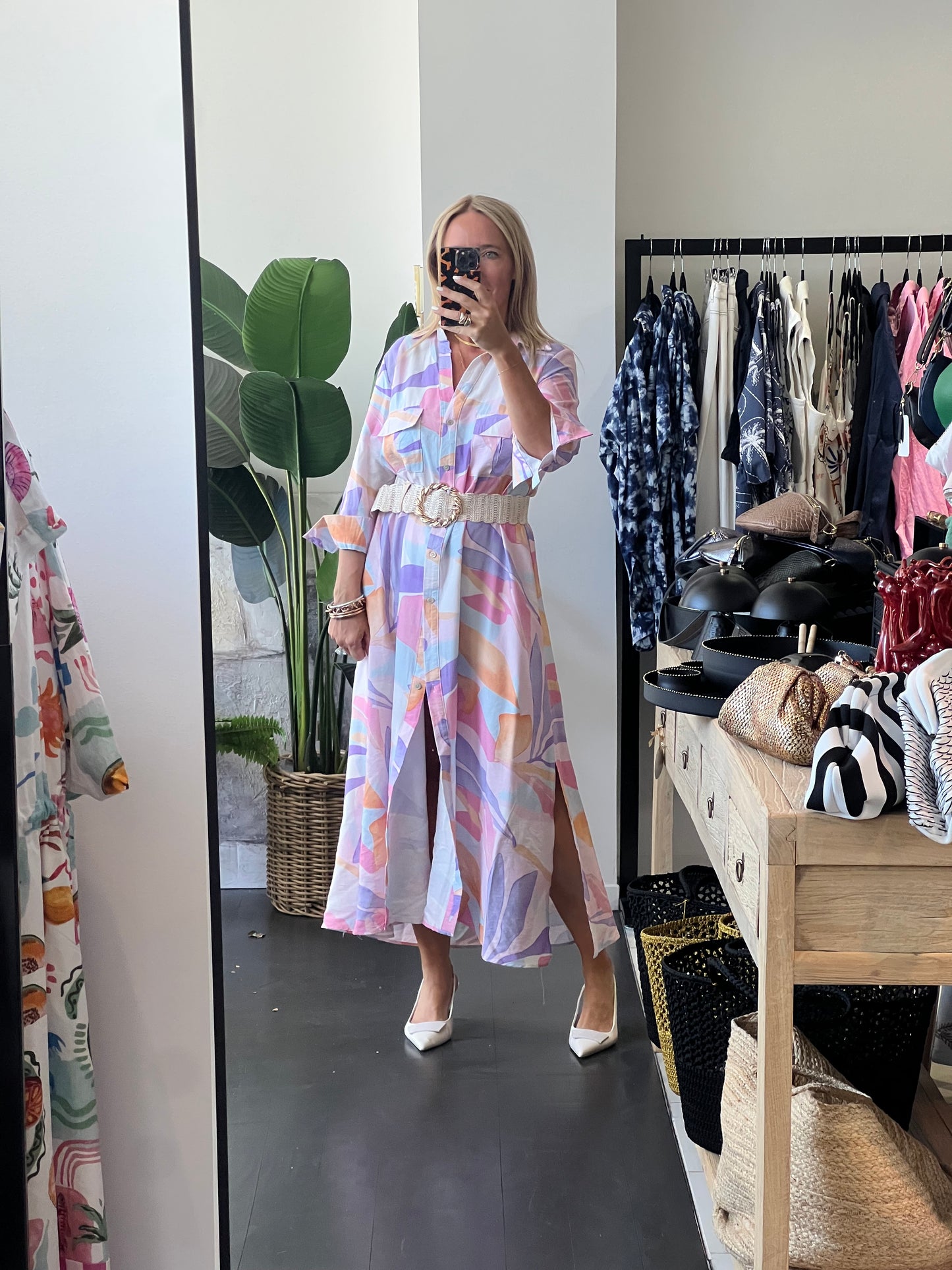 Watercolour Maxi Shirt Midi Dress- Pink