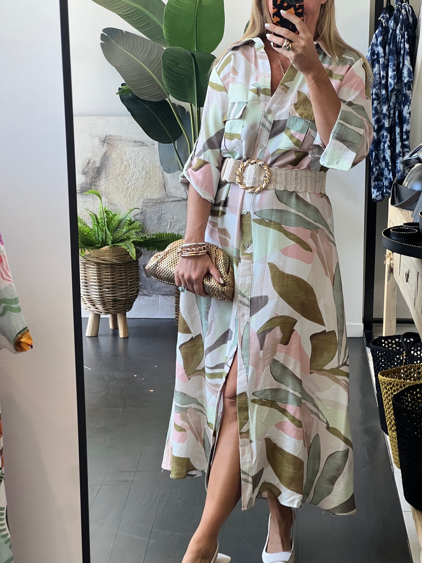 Watercolour Maxi Shirt Midi Dress- Sage