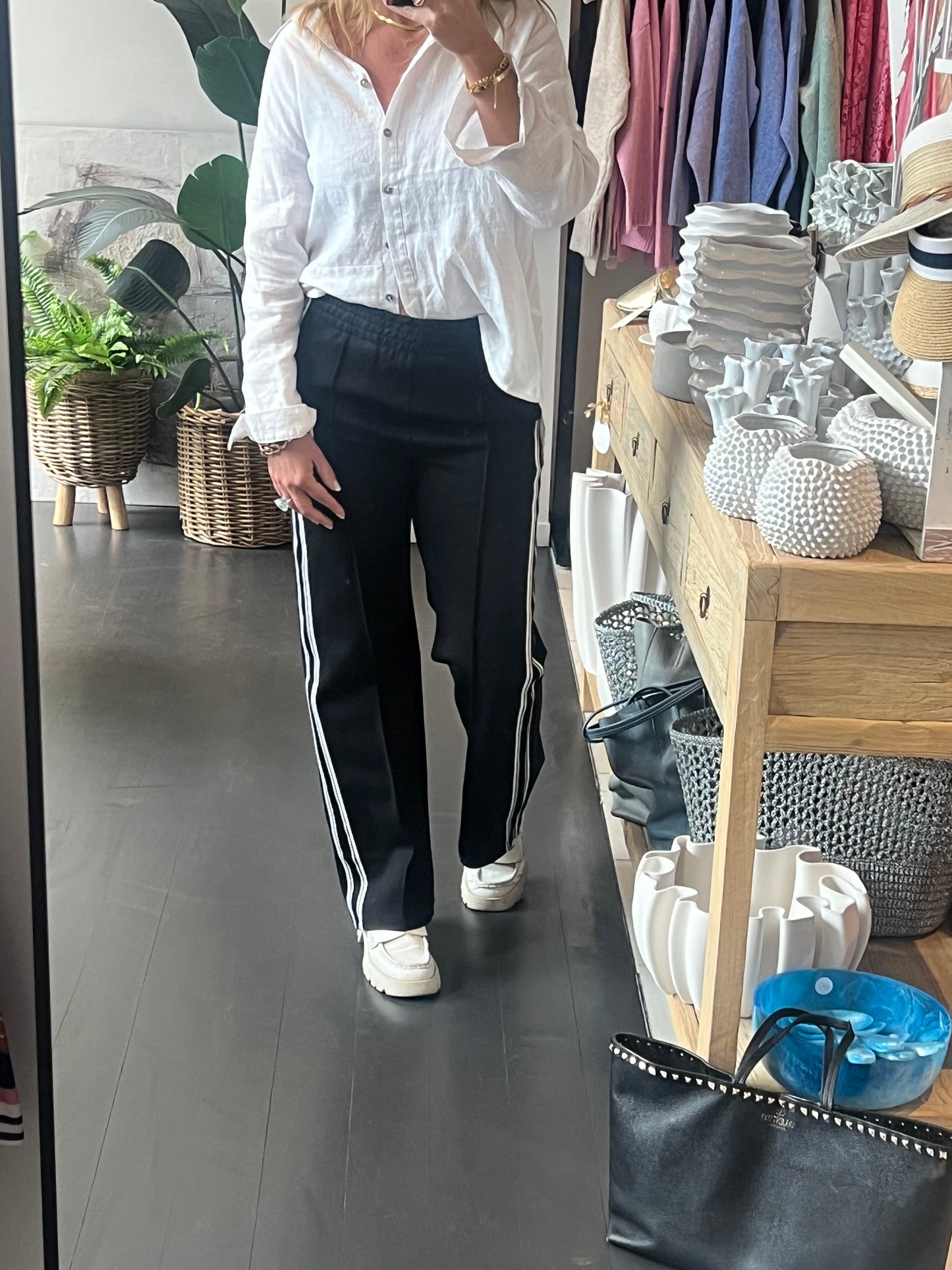 Pinstripe Ponti Pintuck Pants-stripe