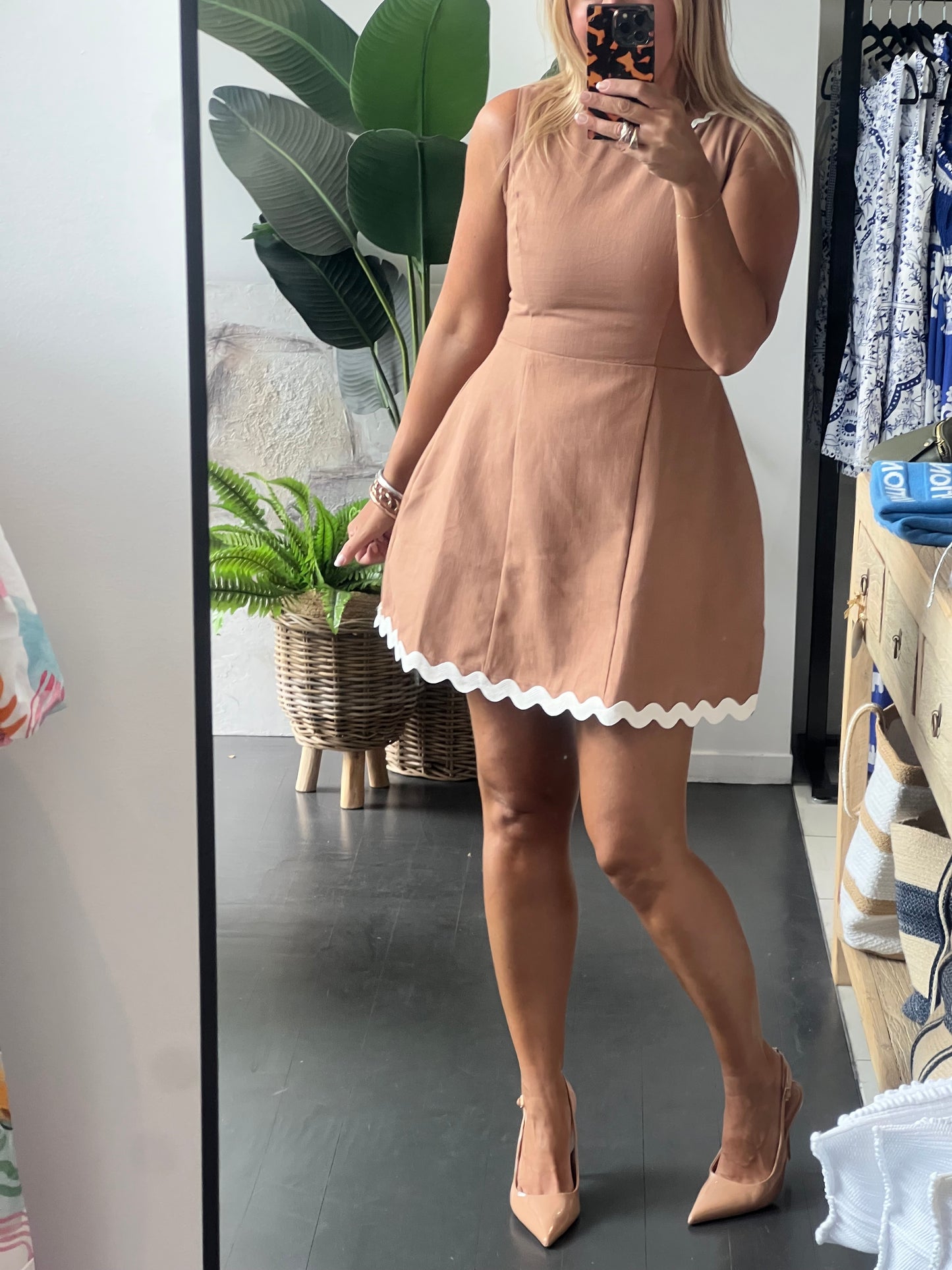 Ric Rac Mini Dress- Tan