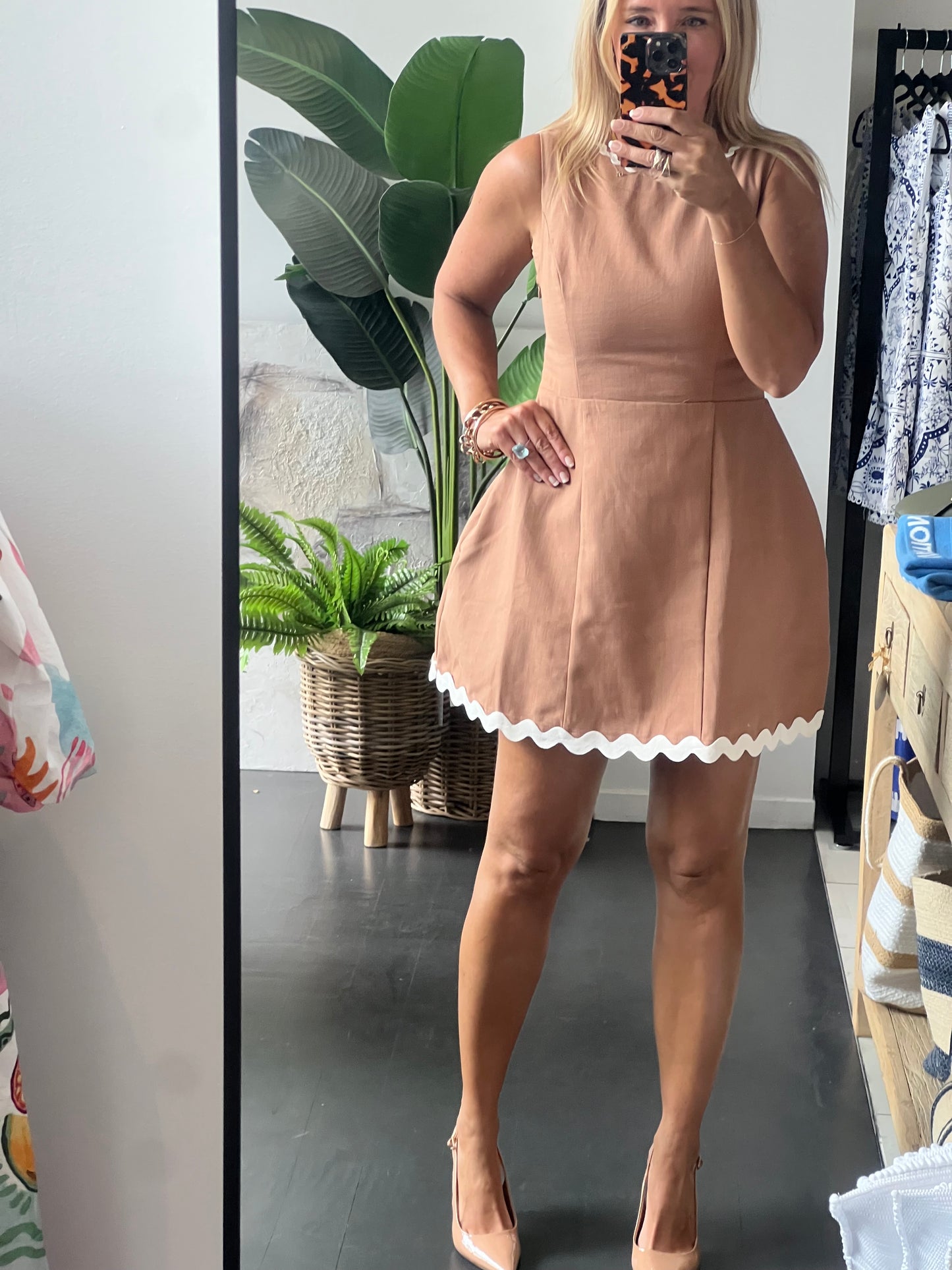 Ric Rac Mini Dress- Tan