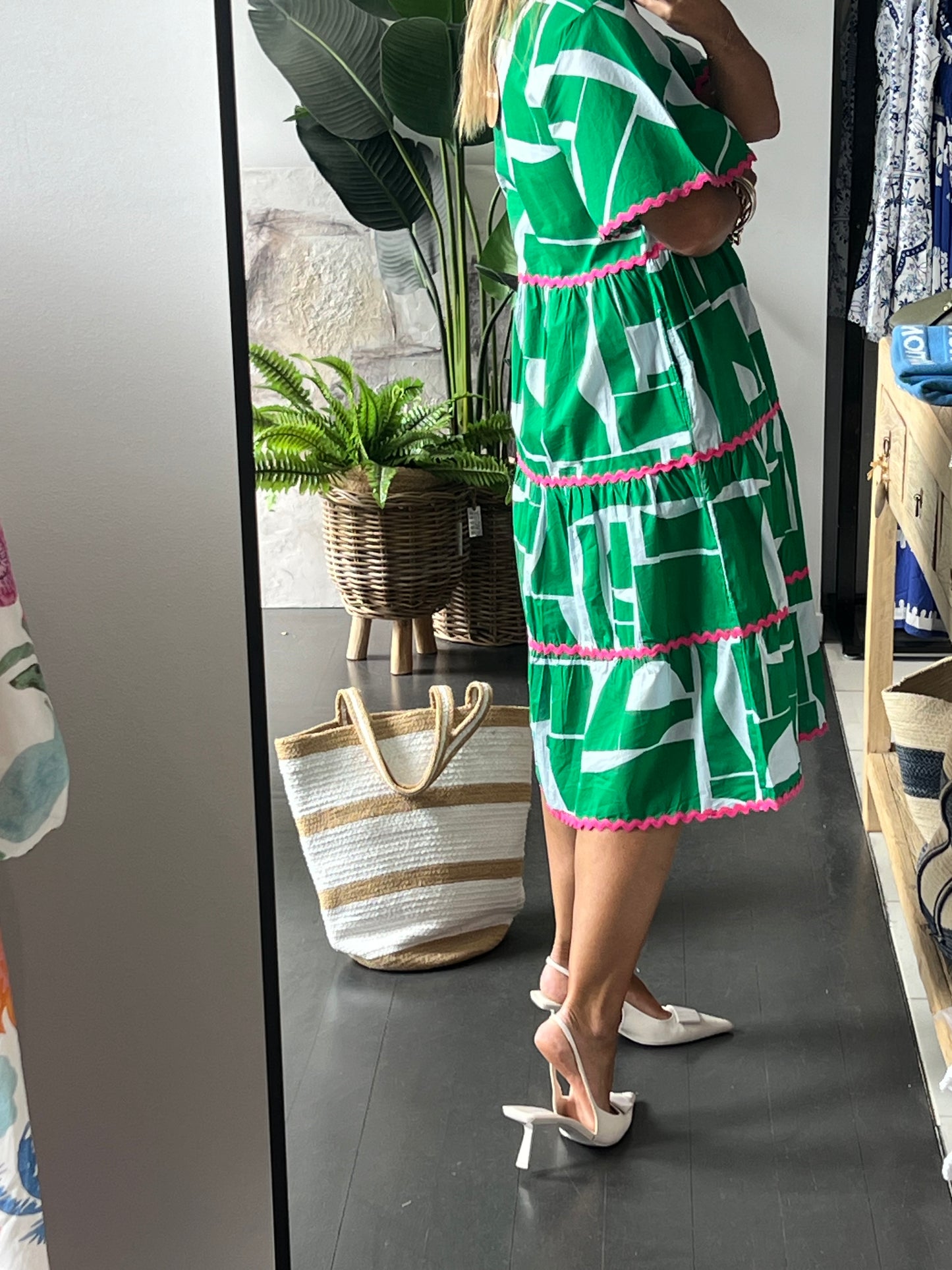 Beach To Bar Cotton MIDI Dress- green
