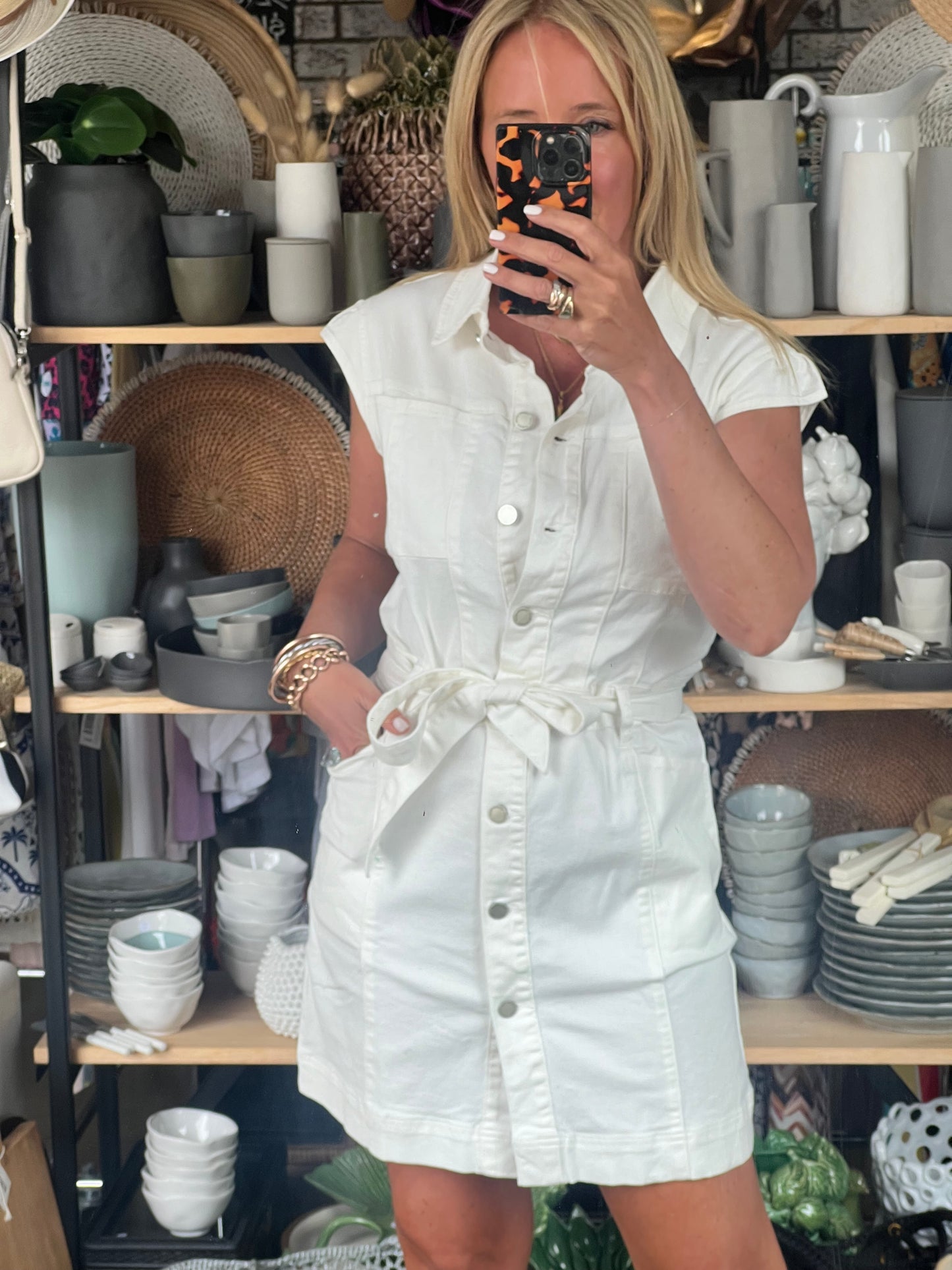 Vintage White Denim Mini Shirt Dress