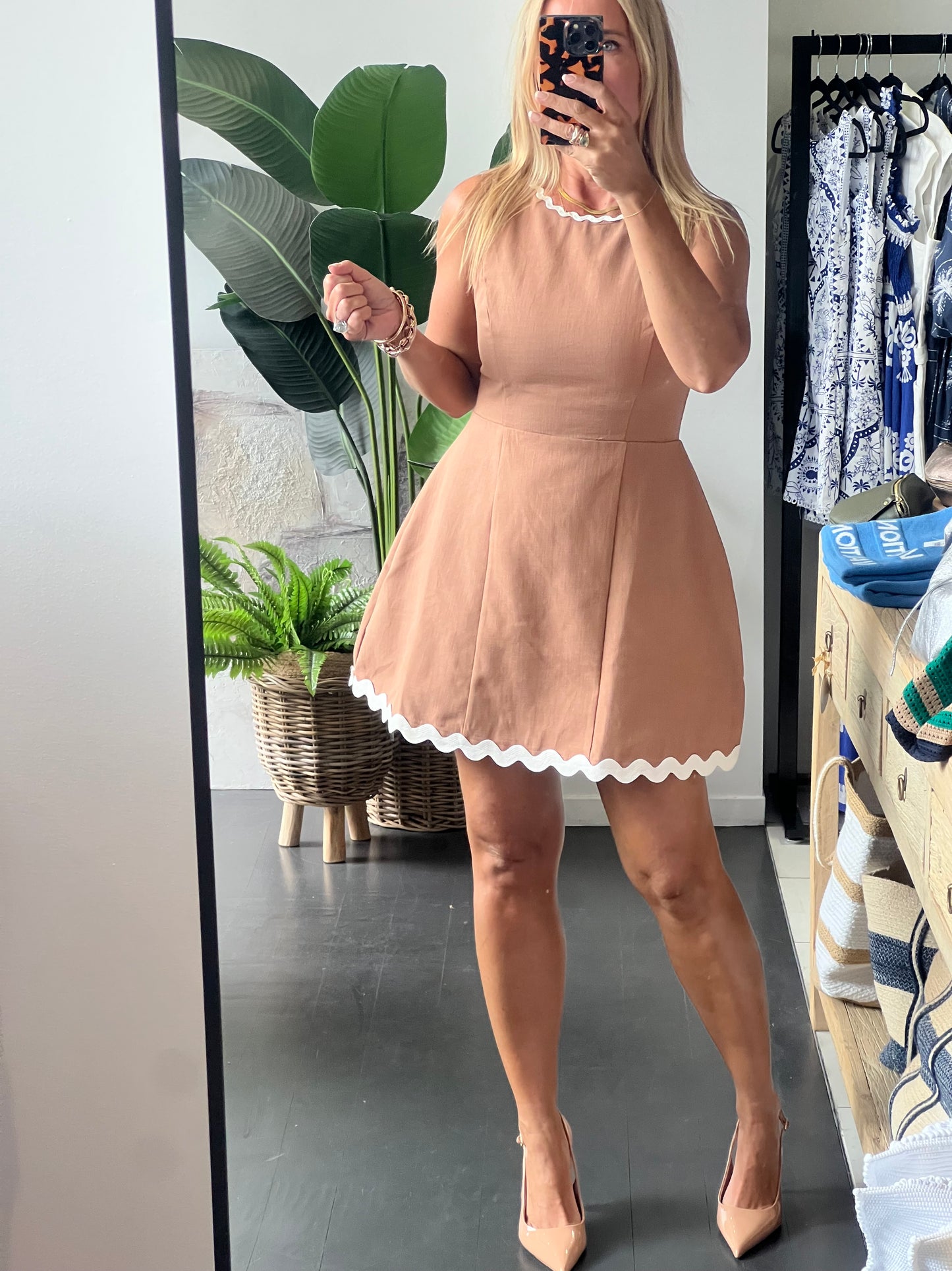 Ric Rac Mini Dress- Tan