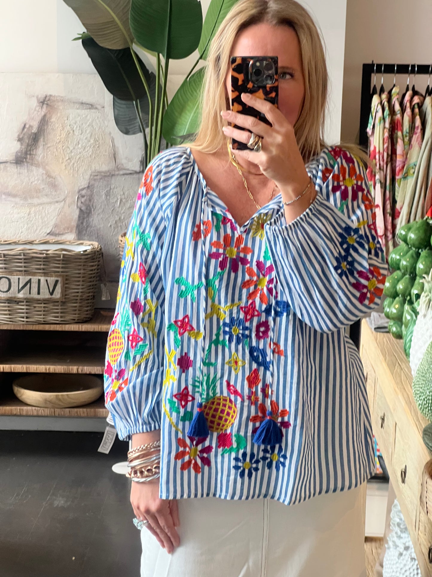 Santorini Cotton Embroidered Shirt Top