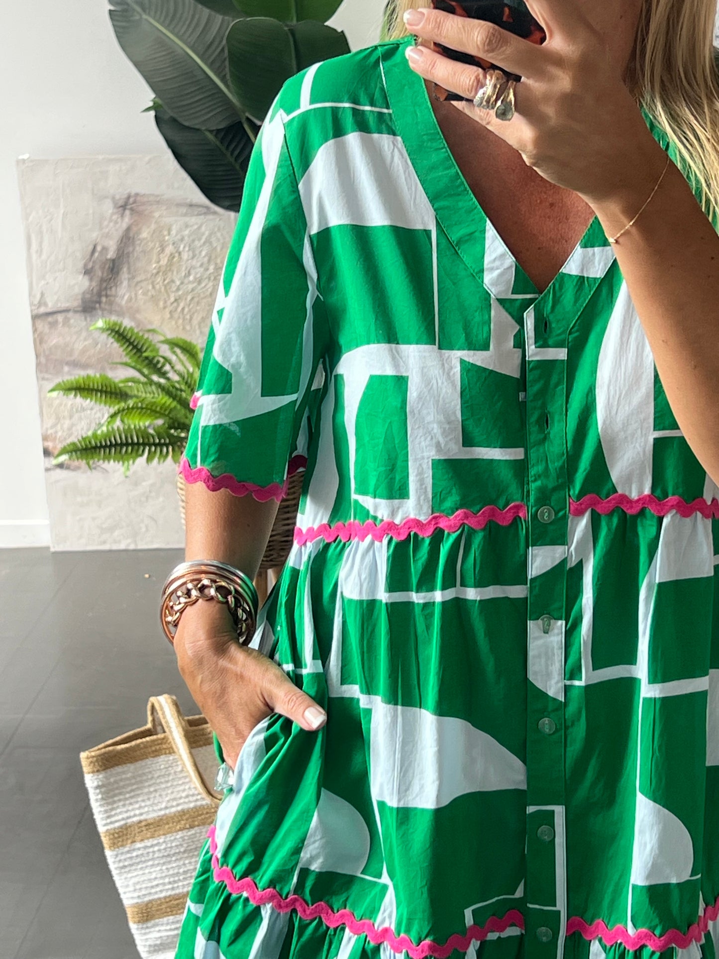 Beach To Bar Cotton MIDI Dress- green