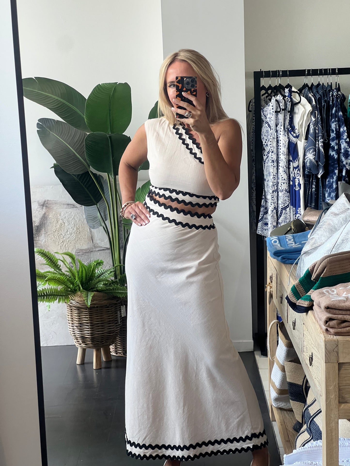 One Shoulder Linen Ric Rac Dress