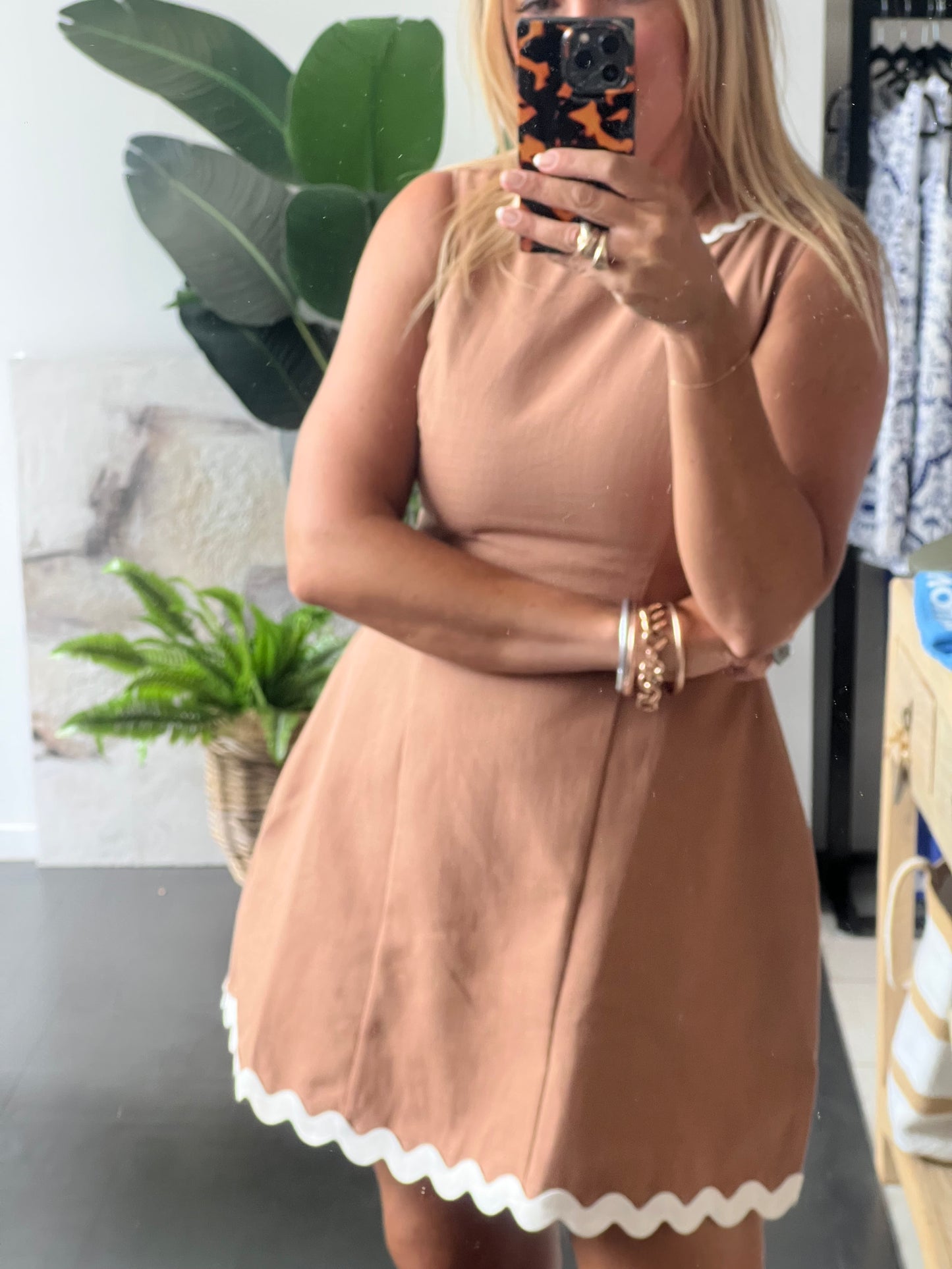 Ric Rac Mini Dress- Tan