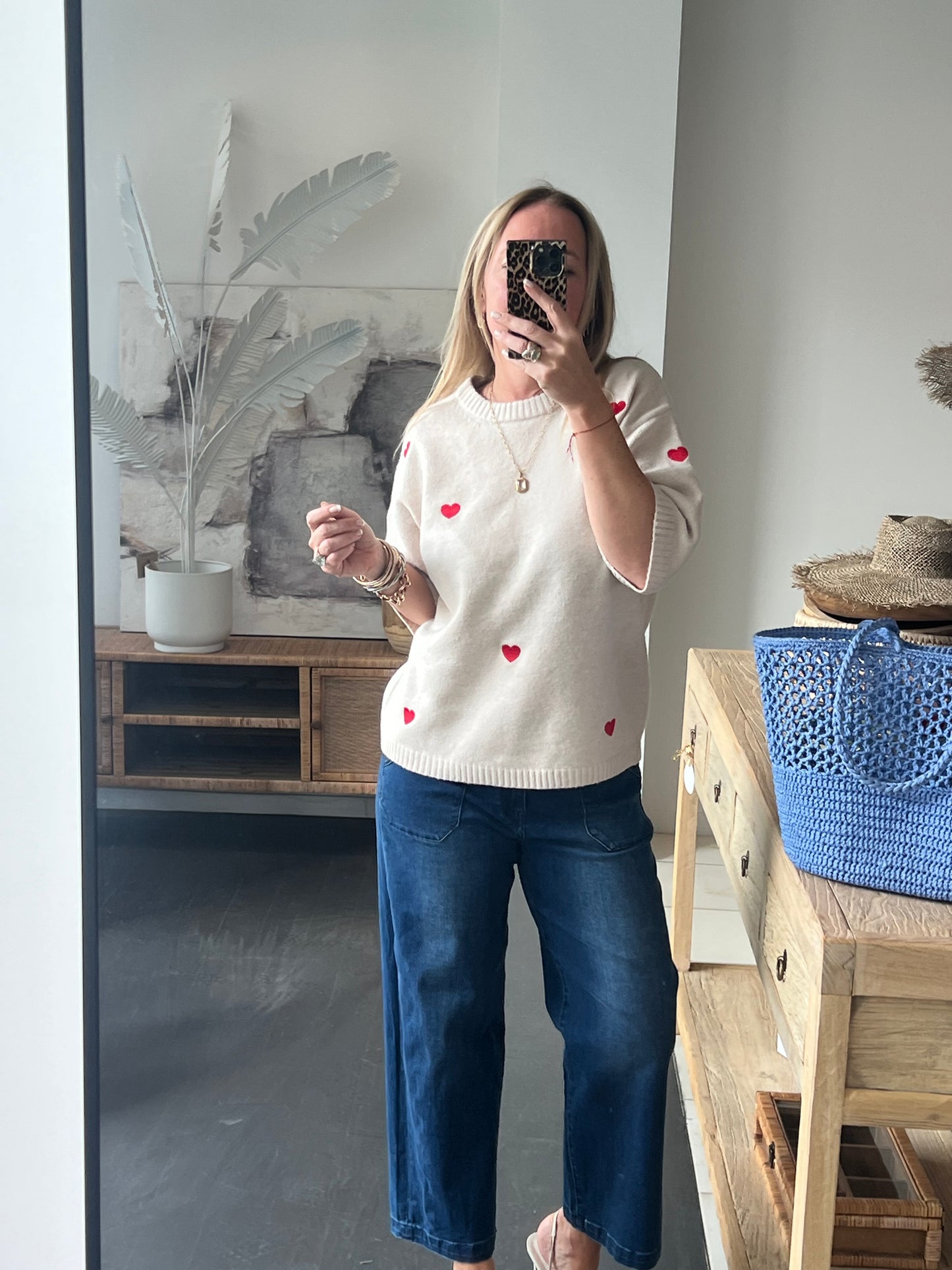 Heart Knit 3/4 Sleeve Top
