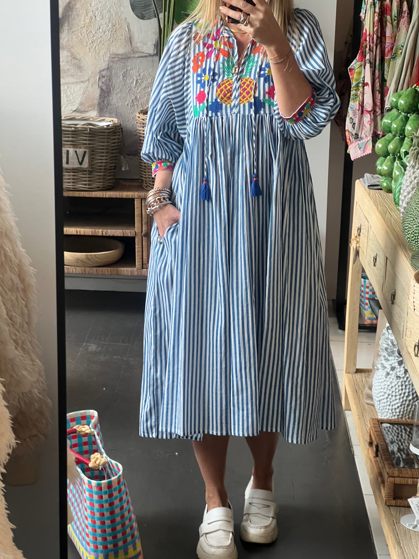 Santorini Cotton Embroidered Beach Dress