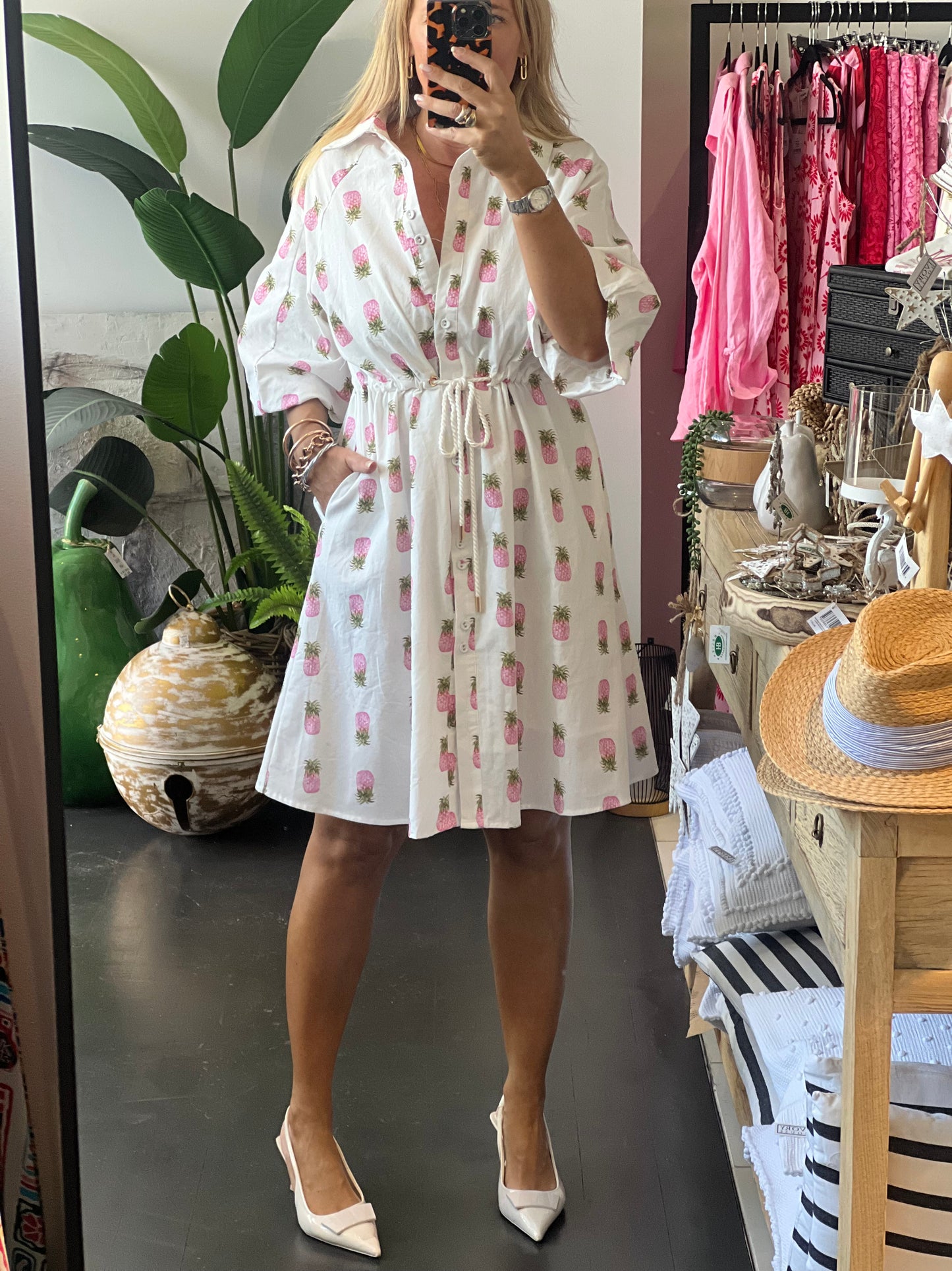 Coco Shirt Dress - Pink Pineapples