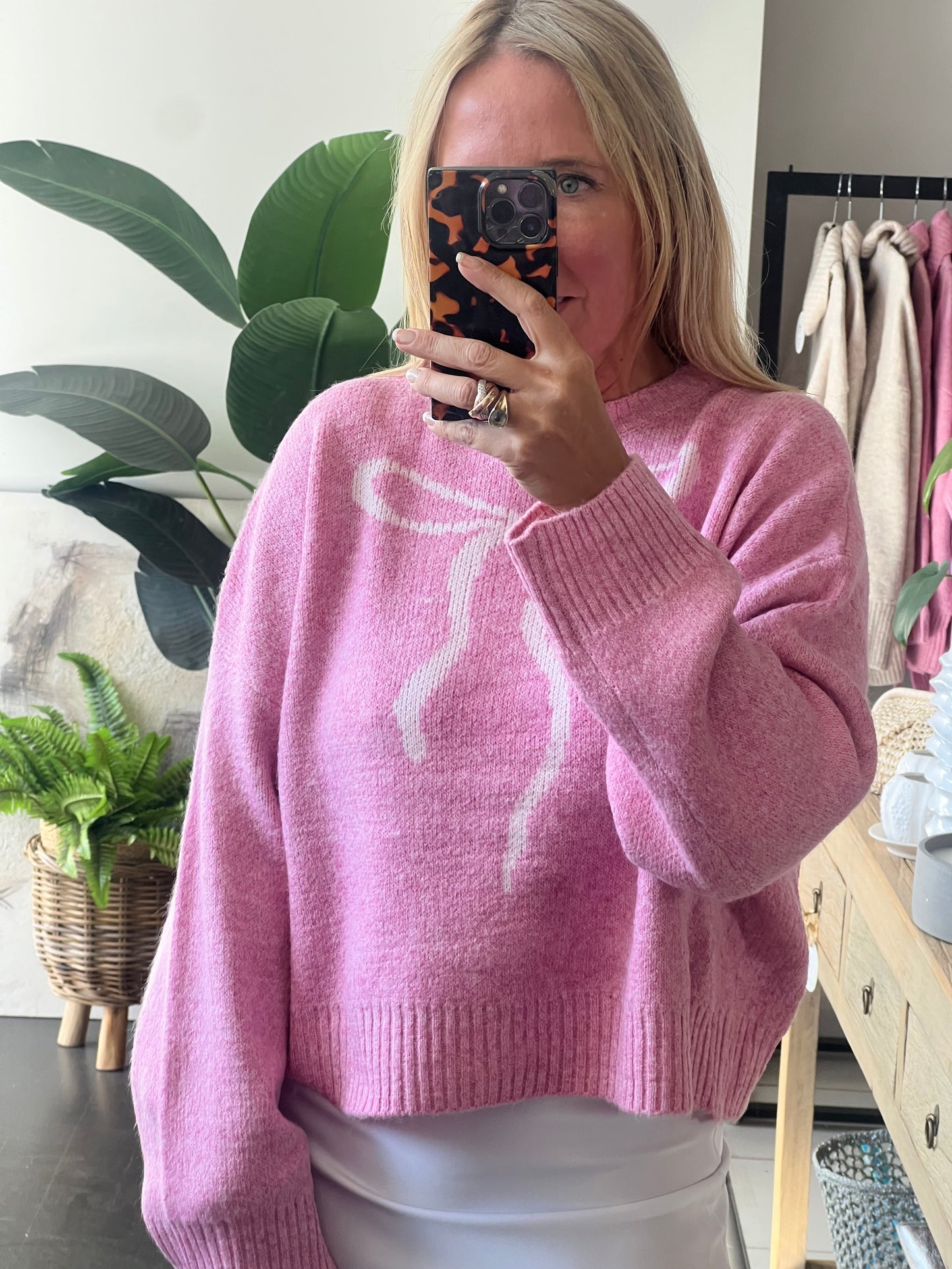 Bow Relaxed Knit Jumper- pink