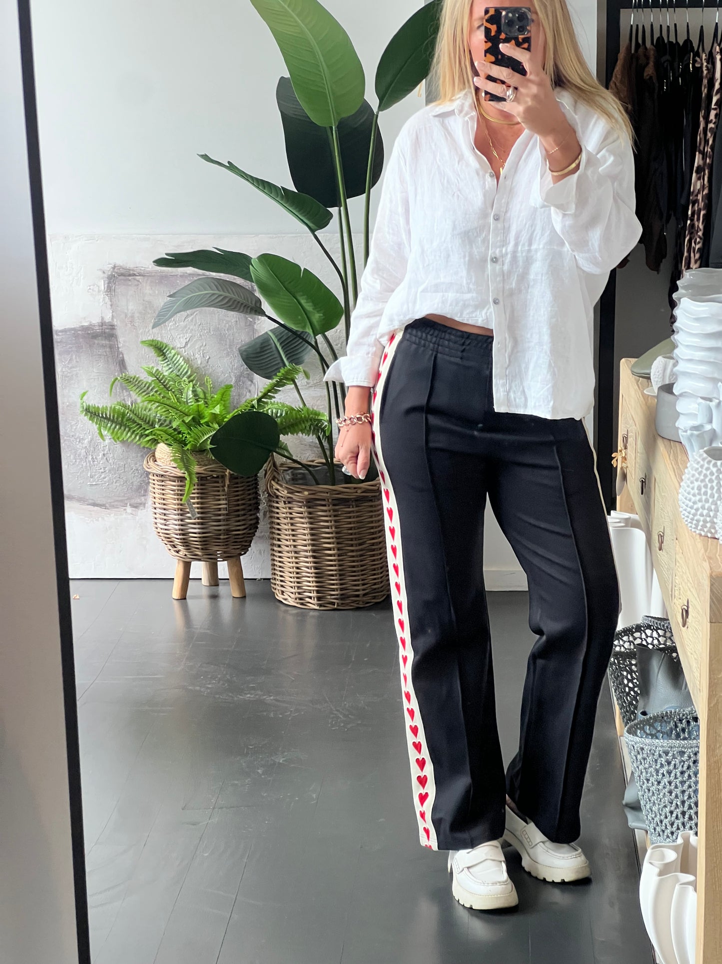 Love Heart Ponti Pintuck Pants-black