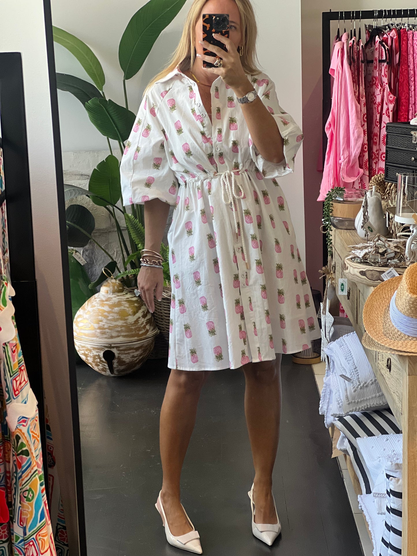 Coco Shirt Dress - Pink Pineapples