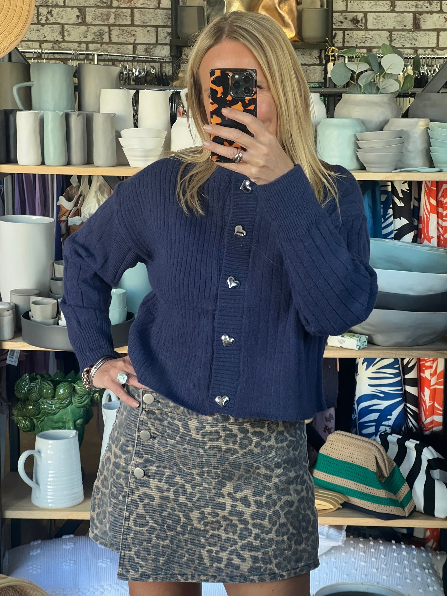 Navy Cardi with Heart Buttons