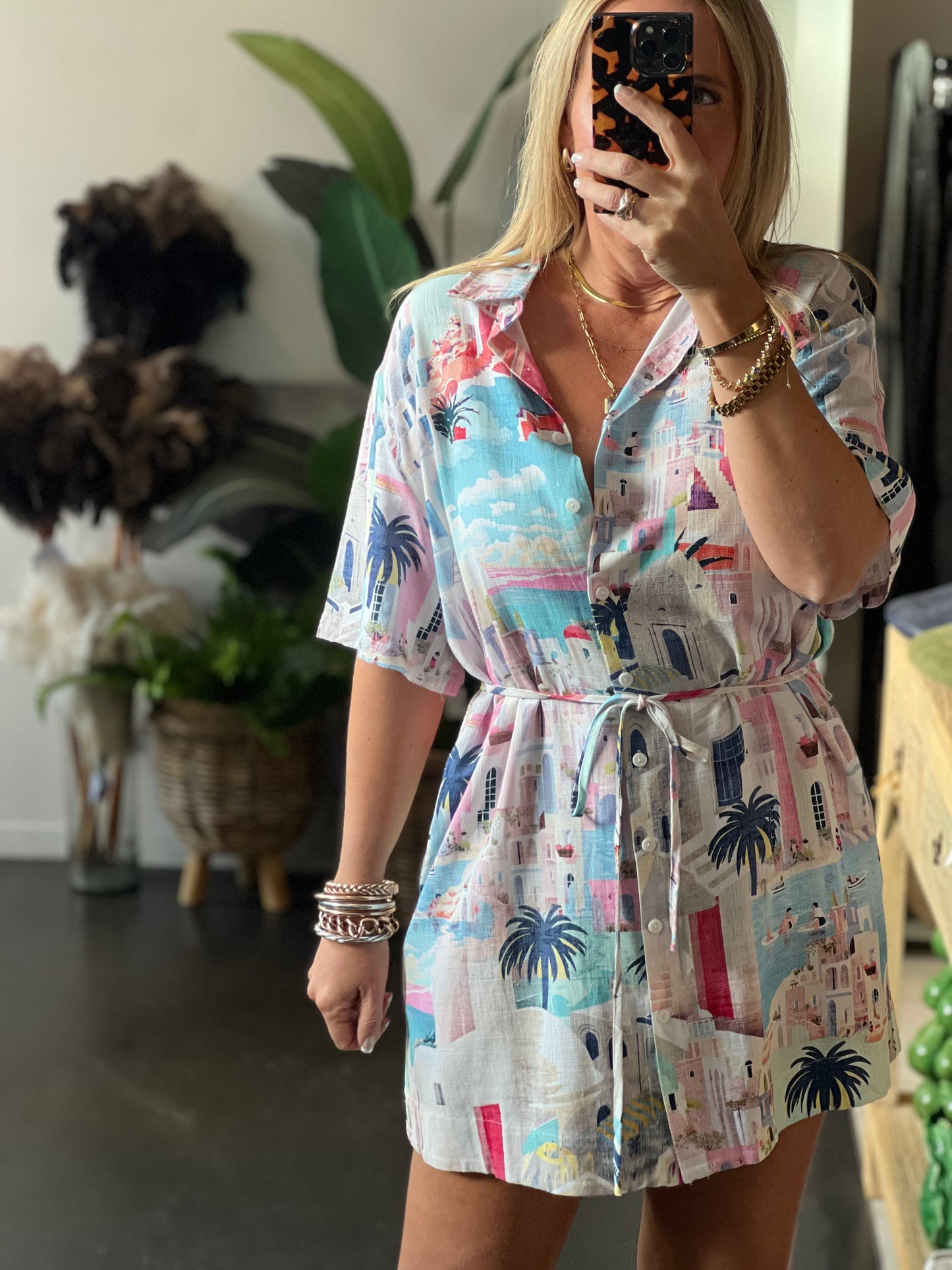 Santorini Linen Shirt Dress