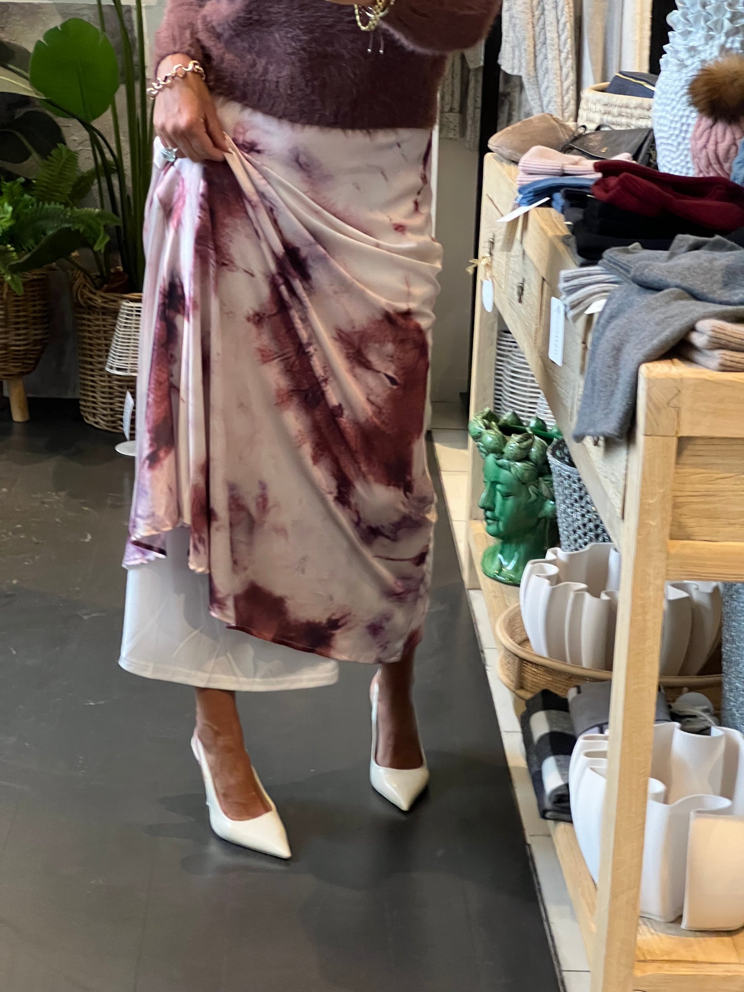 Tie Dyed Slinky Midi Skirt - plum