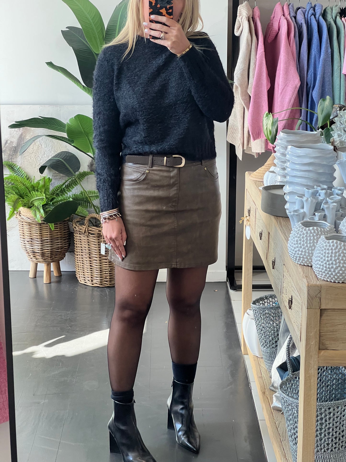 Leather Mini Skirt with Belt