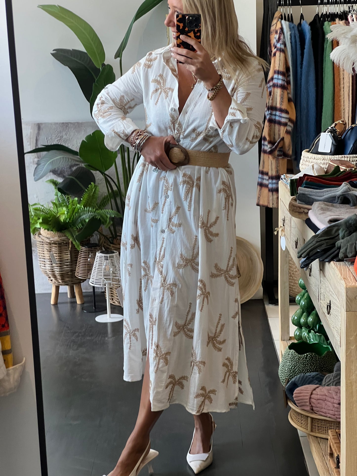 Palm Cove Embroidered Shirt Dress - long sleeve