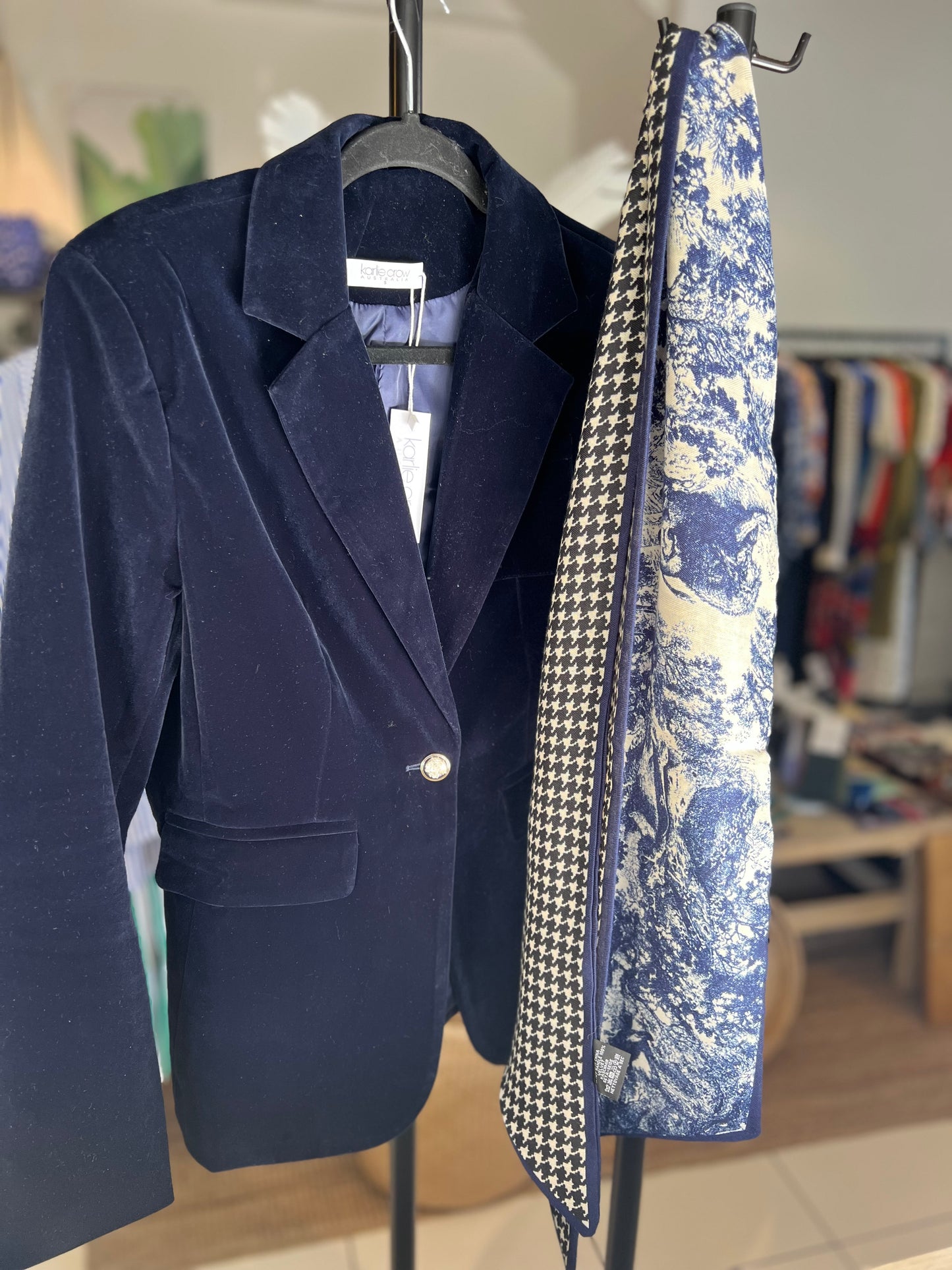 Neck Scarf Velvet & Cashmere- navy porcelain
