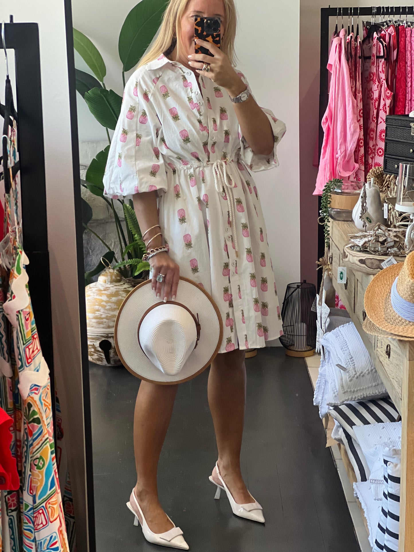 Coco Shirt Dress - Pink Pineapples
