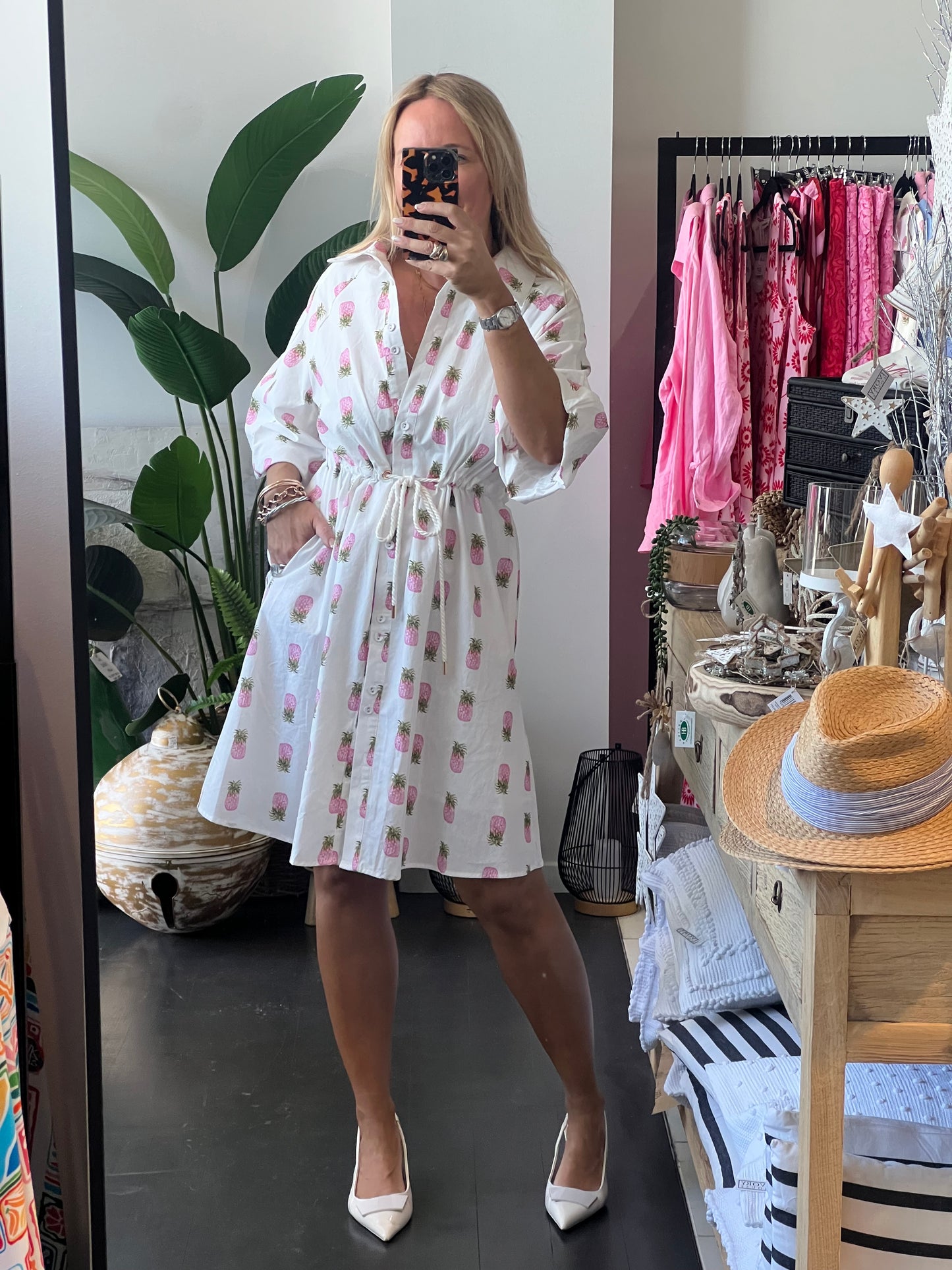 Coco Shirt Dress - Pink Pineapples