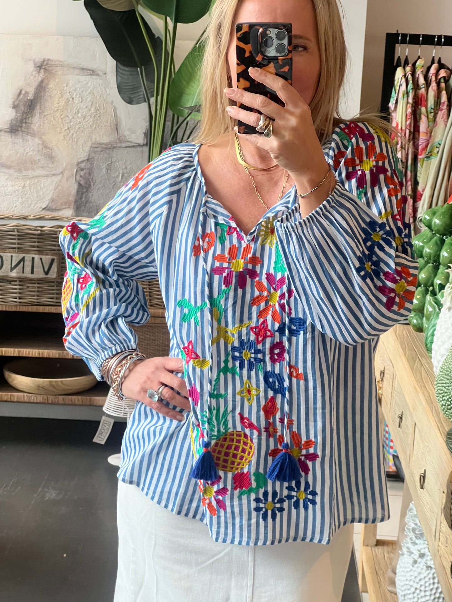 Santorini Cotton Embroidered Shirt Top