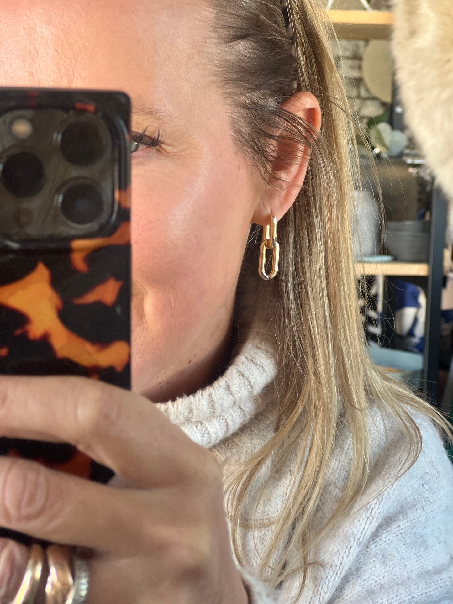 Gold Bolt Link Earings