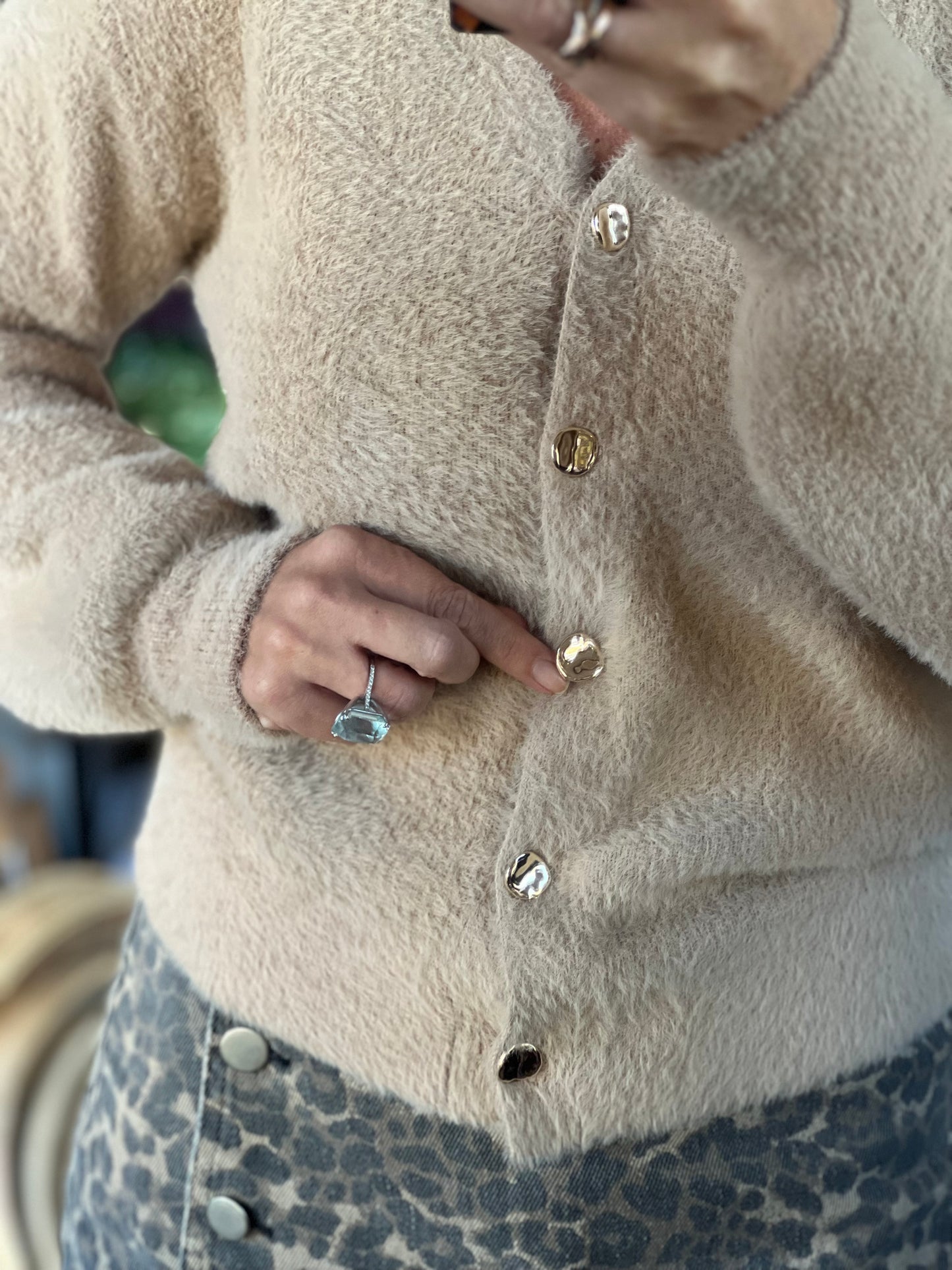 Fluffy Cardi with Gold Buttons - camel