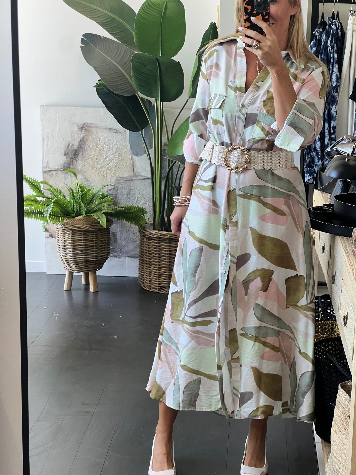 Watercolour Maxi Shirt Midi Dress- Sage