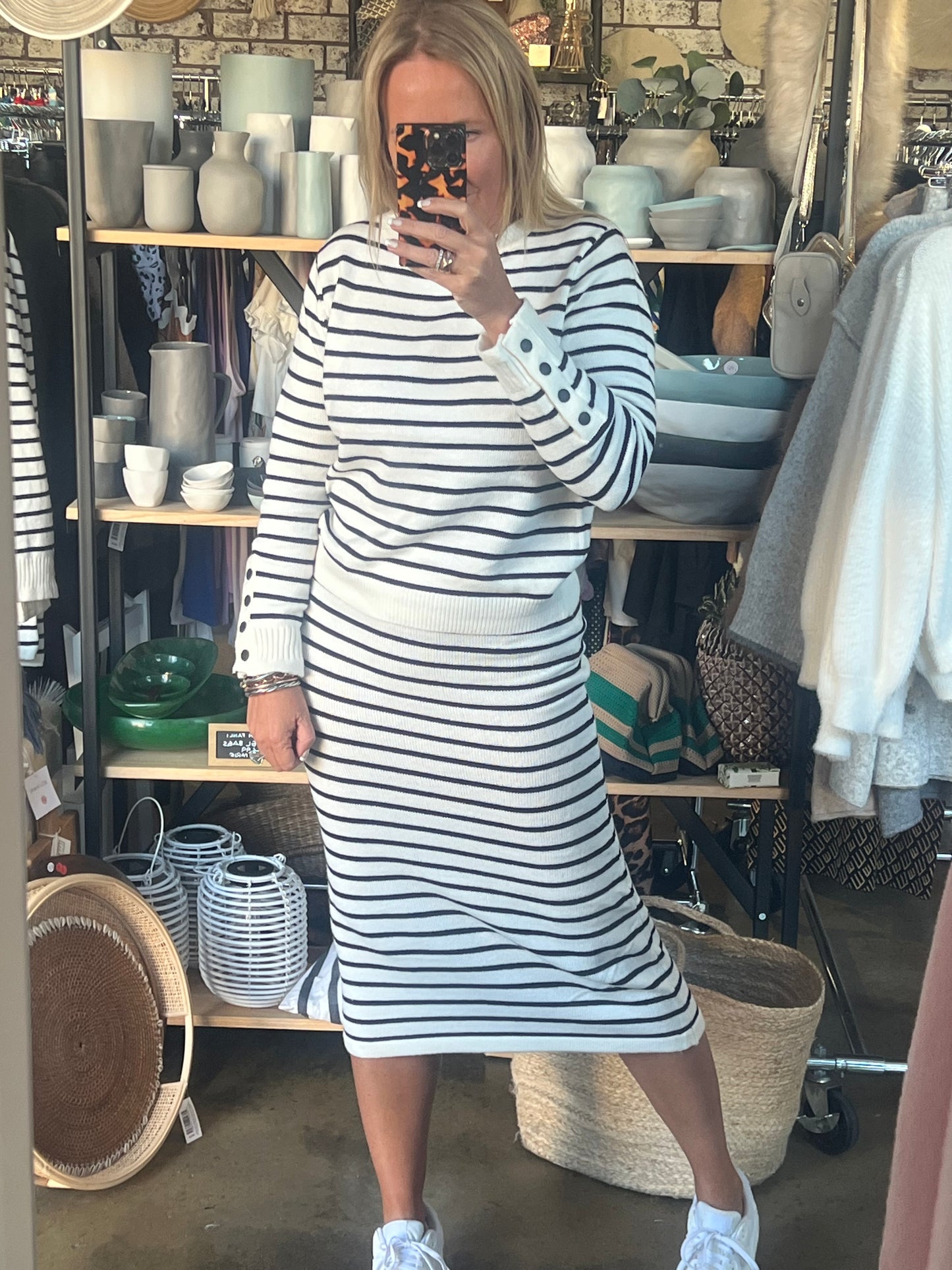Stripe Sweater 2 Piece Skirt & Top Set