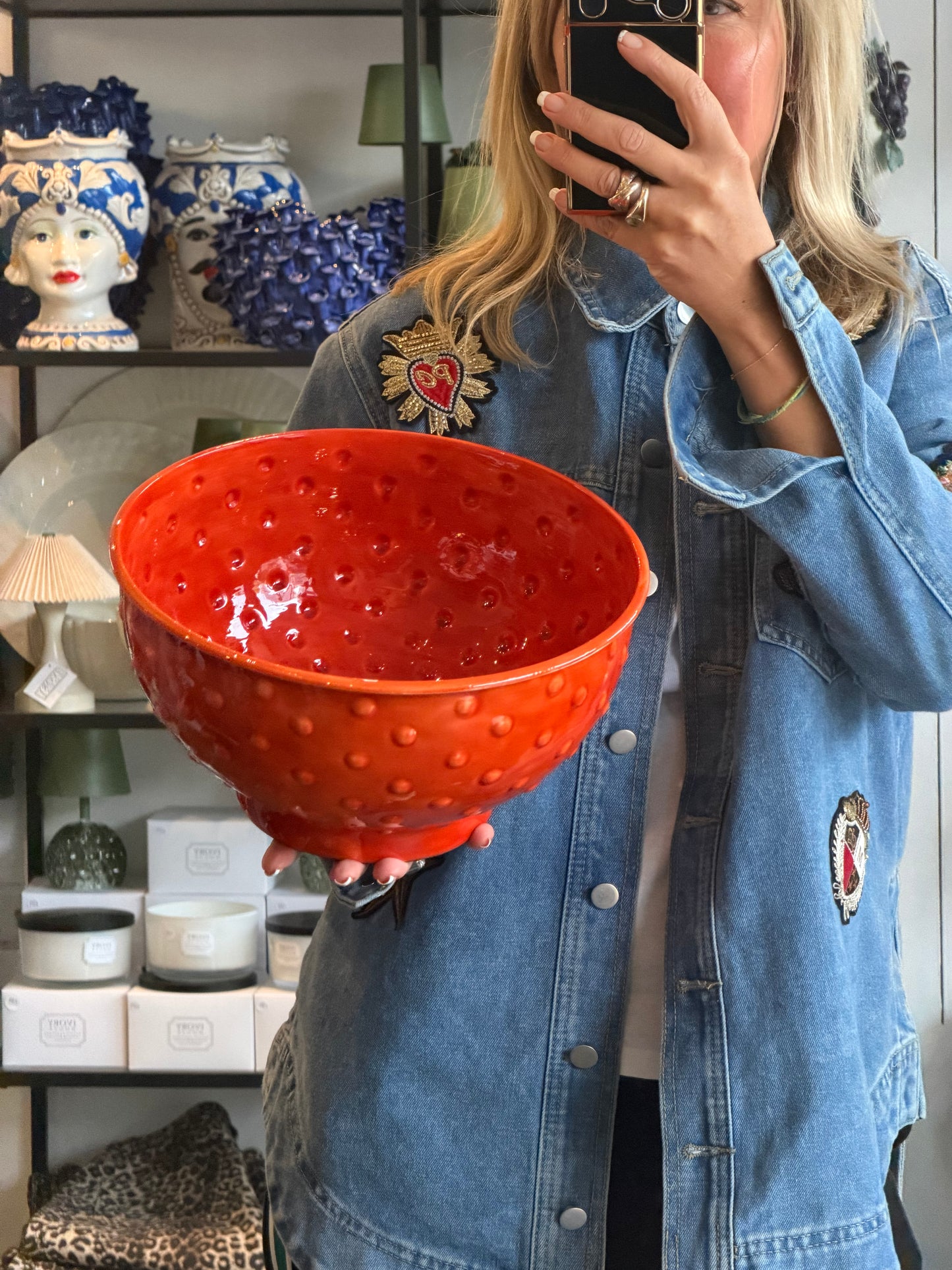 Footed Glazed Tin Bowl- tangerine