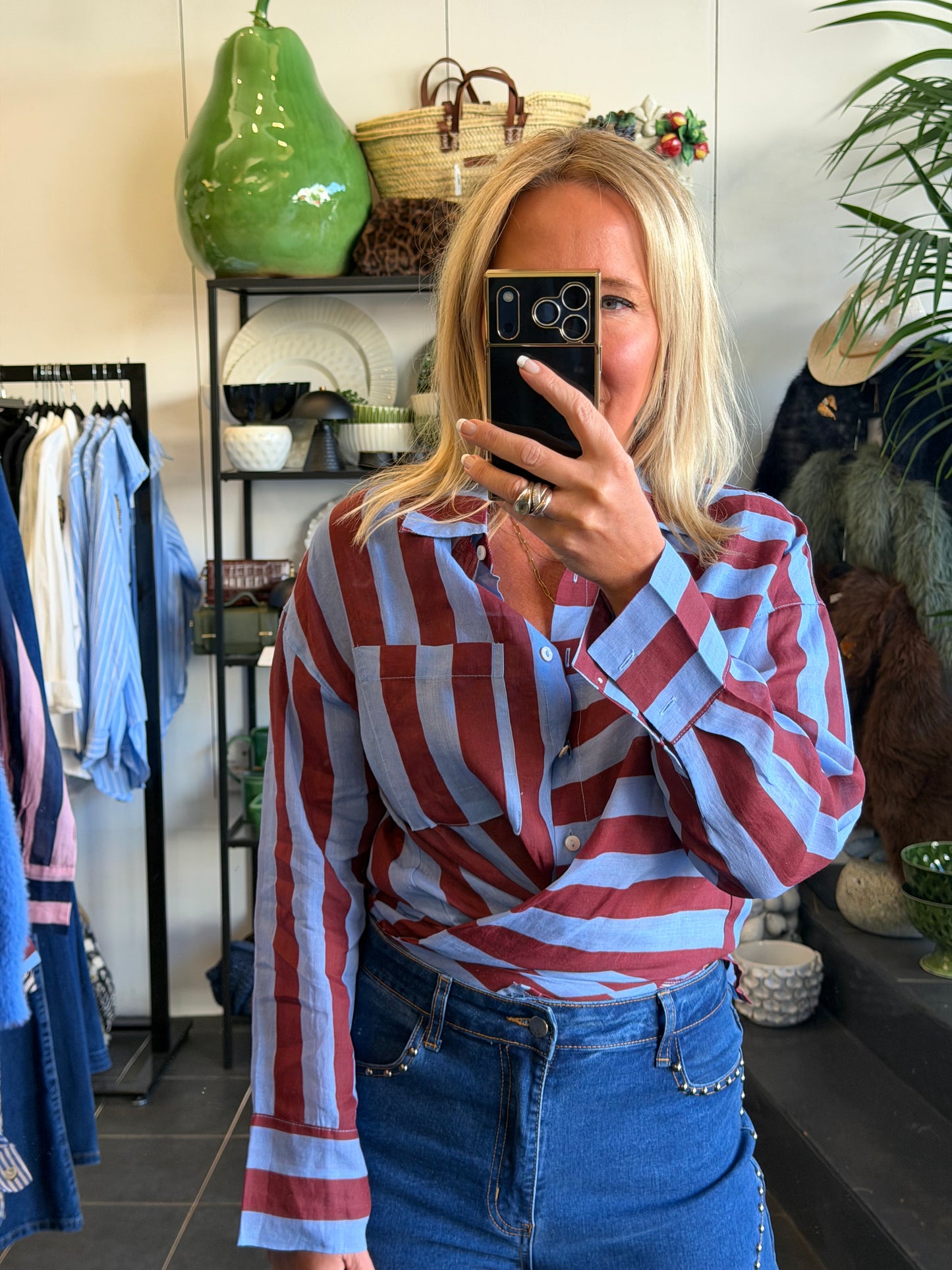 Riviera Stripe LInen Shirt - blue & berry
