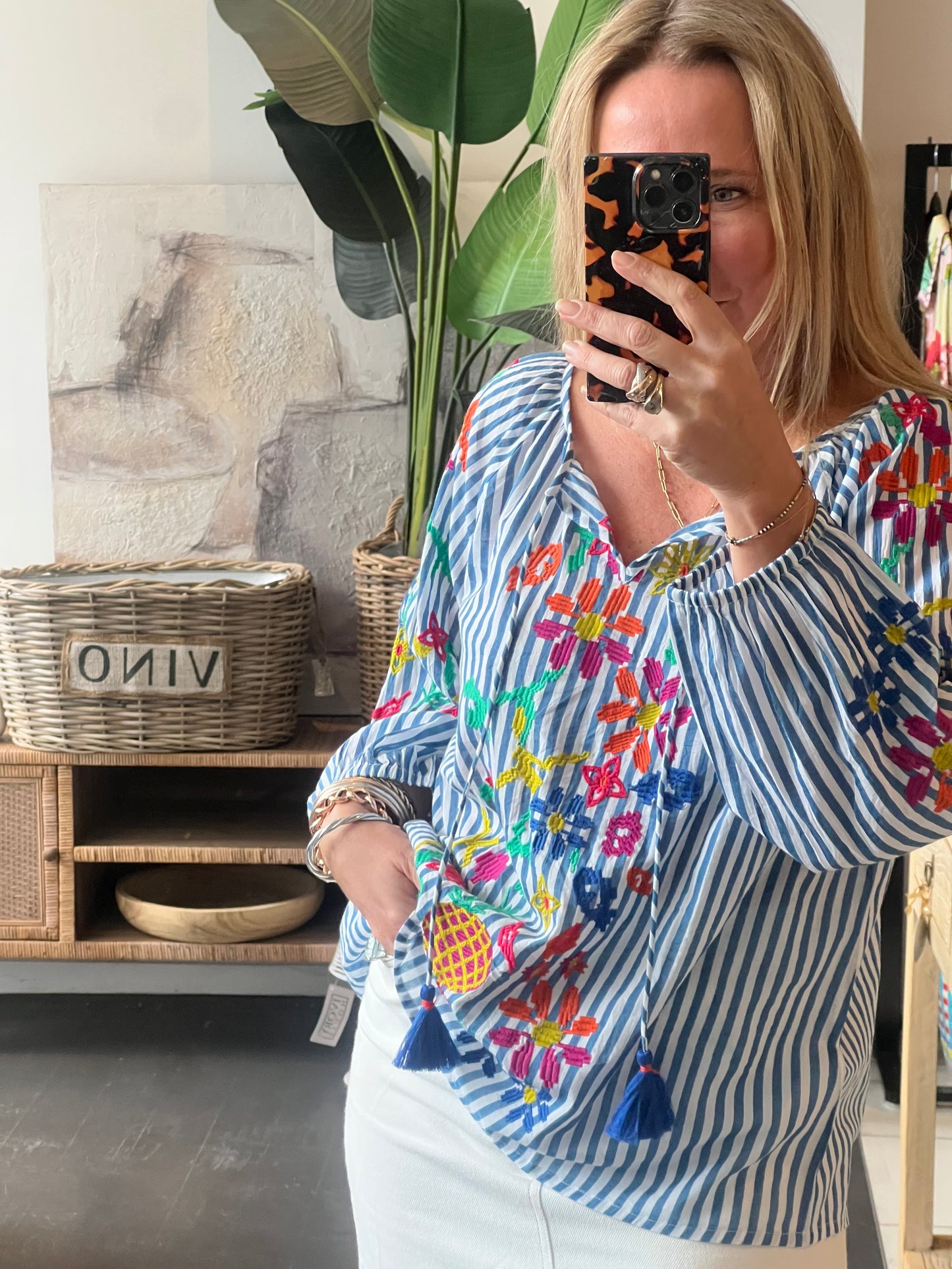 Santorini Cotton Embroidered Shirt Top