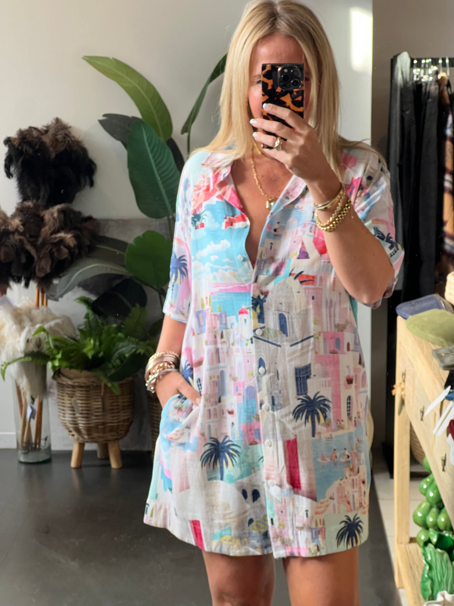 Santorini Linen Shirt Dress