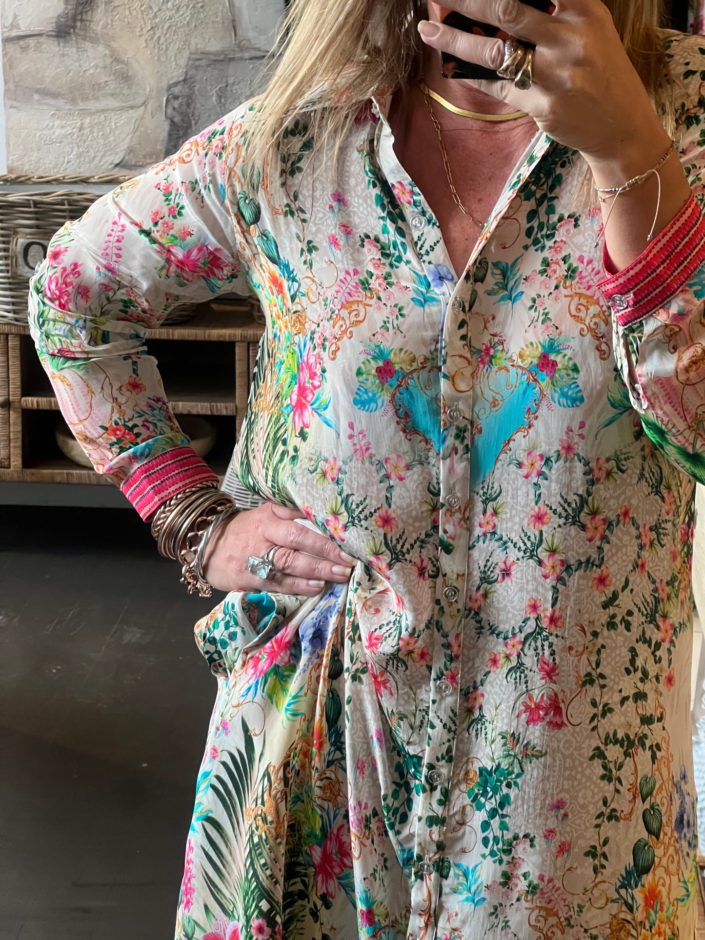 Slinky Floral Resort Shirt Dress