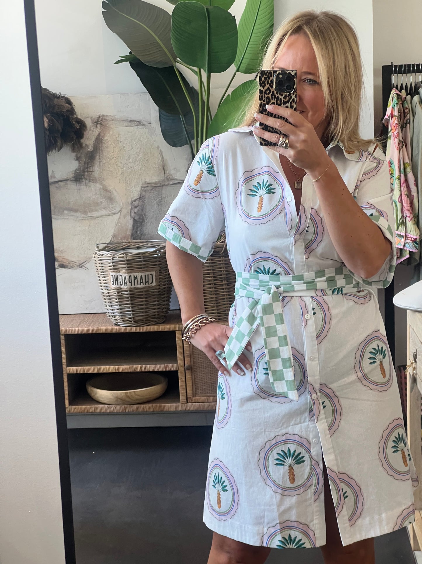 Shift Shirt Dress- Palm print