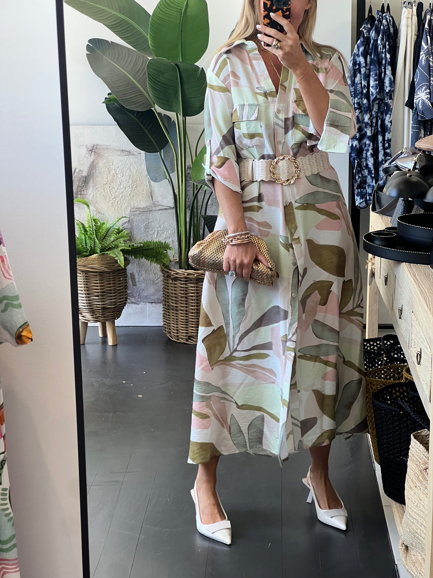Watercolour Maxi Shirt Midi Dress- Sage