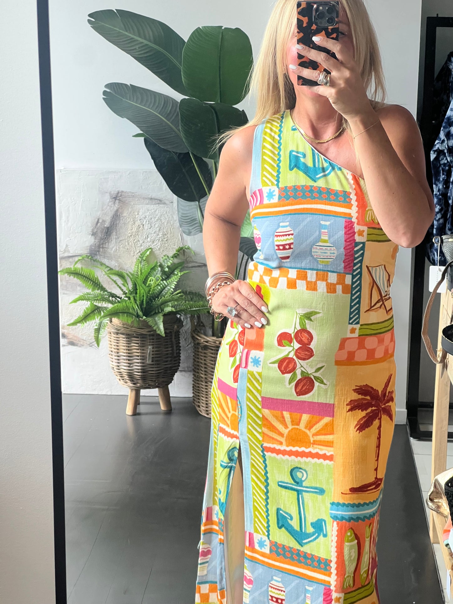 Club Capri One Shoulder Linen Dress
