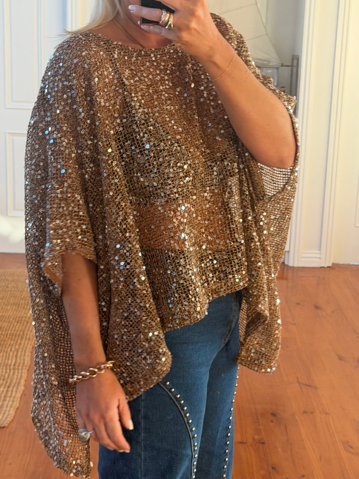 Twinkle Top - sequin khaki bronze